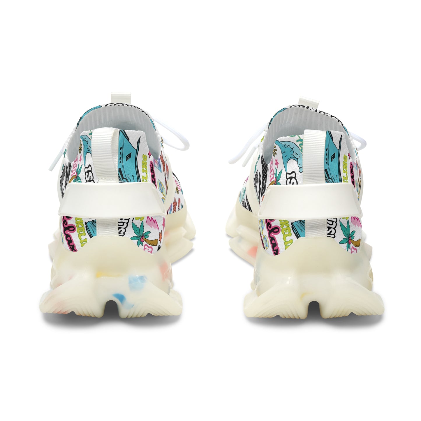 Cruise Addict Island Vibes Women's Mesh Sneakers – Tropical Cruise Shoes, Breathable Comfort, Colorful Vacation Footwear