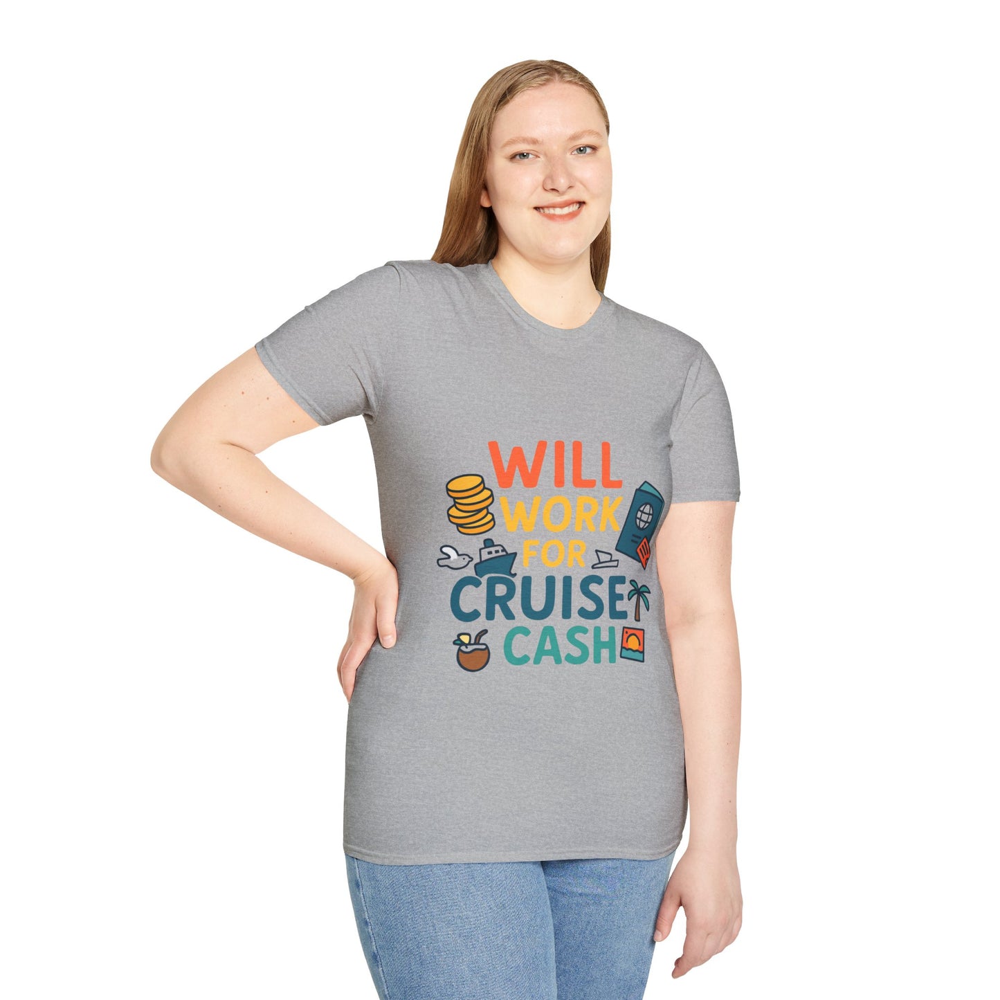 Will Work for Cruise Cash T-Shirt | Funny Cruise Shirt for Vacation Lovers