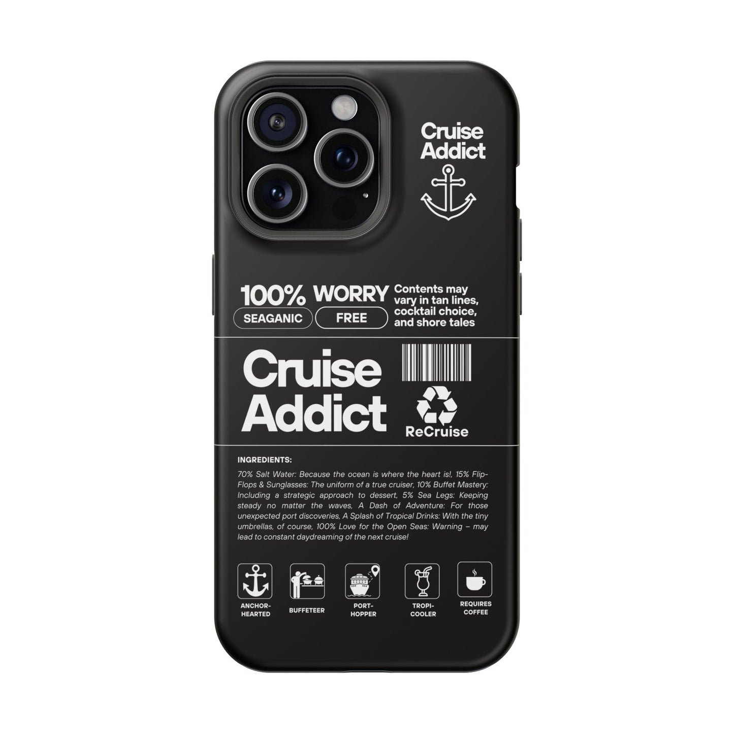 Cruise Addict Magnetic MagSafe® Tough Phone Case – Black Cover for Travelers & Cruise Lovers
