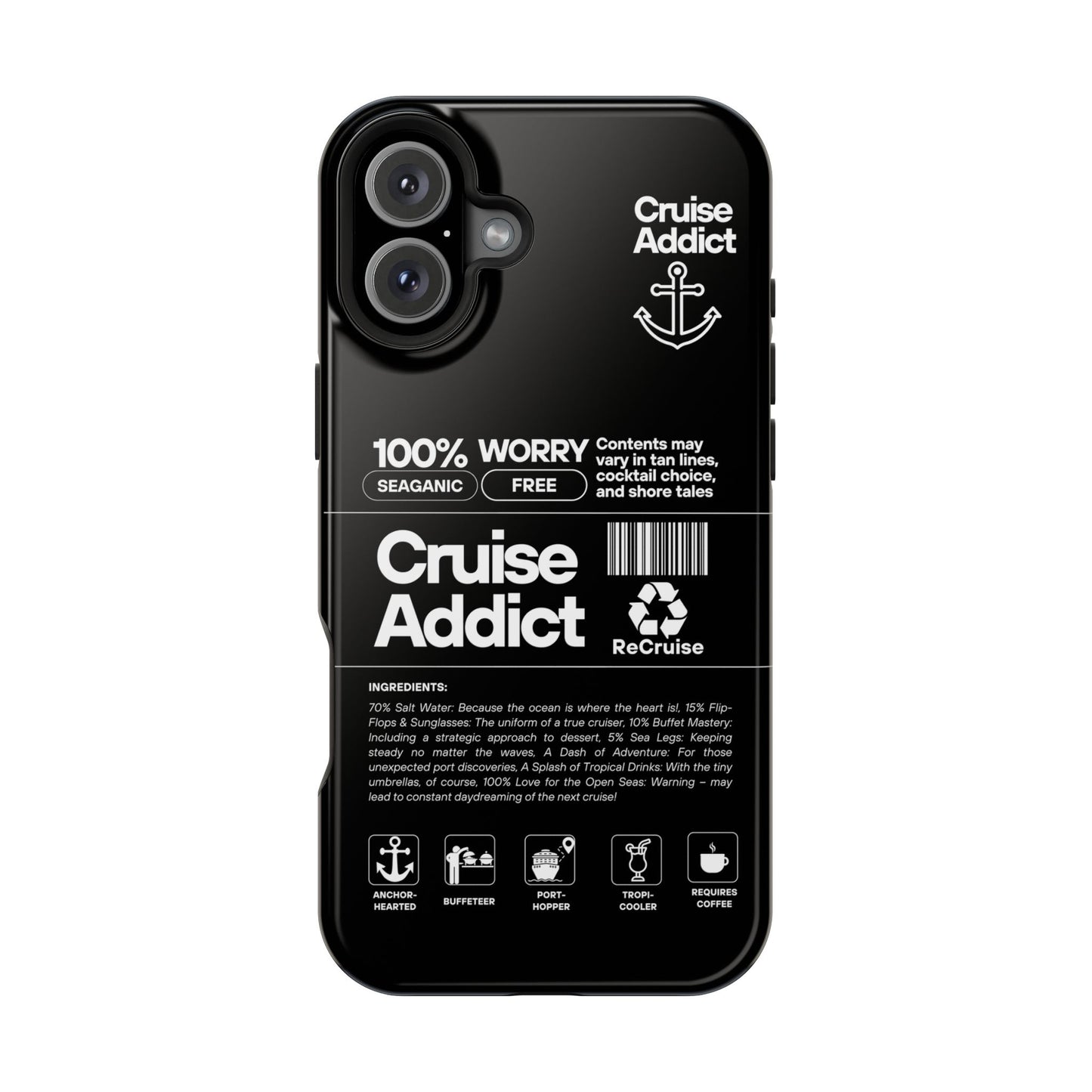 Cruise Addict Magnetic MagSafe® Tough Phone Case – Black Cover for Travelers & Cruise Lovers