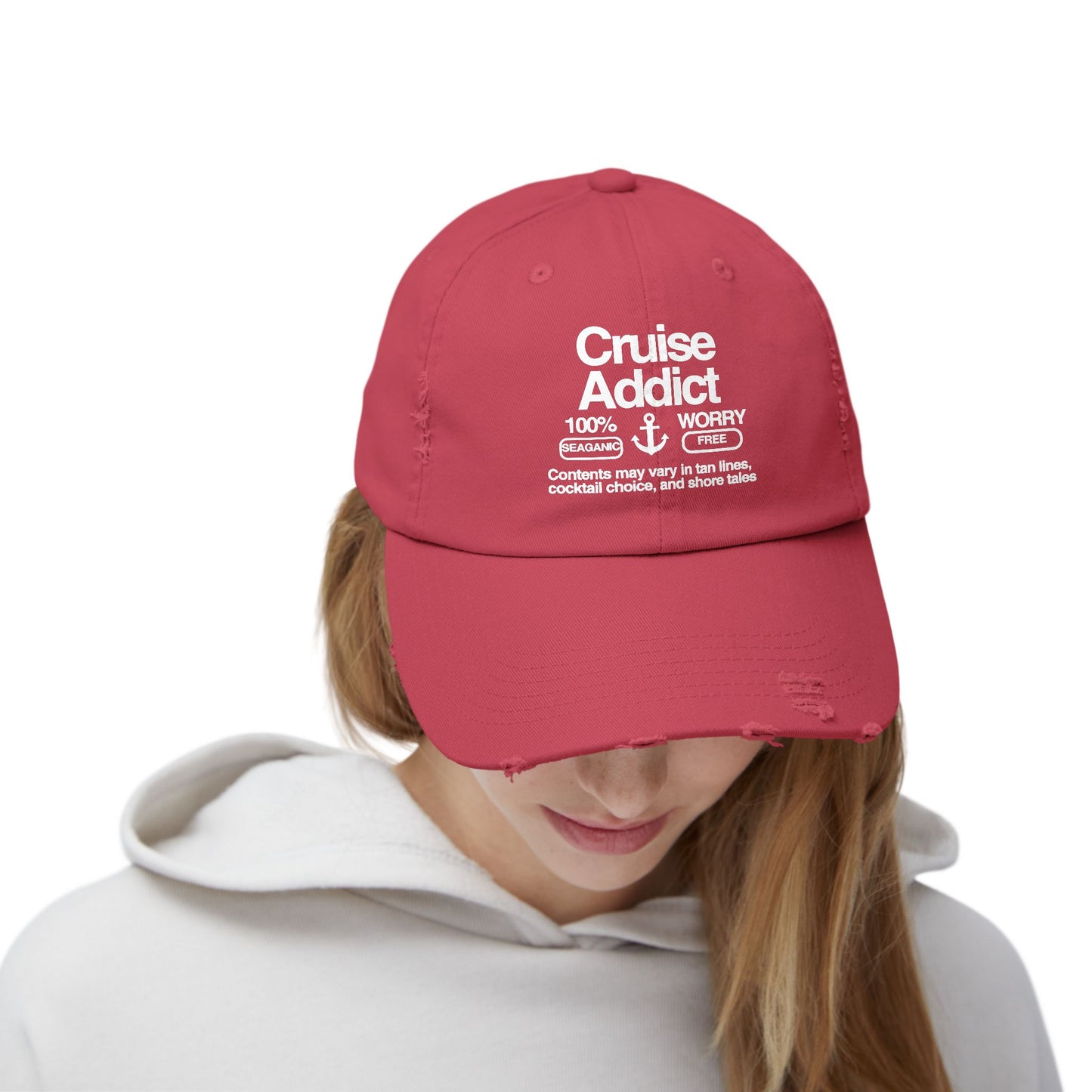 Cruise Addict Distressed Hat – 100% Sea-Going, Worry-Free Vibes