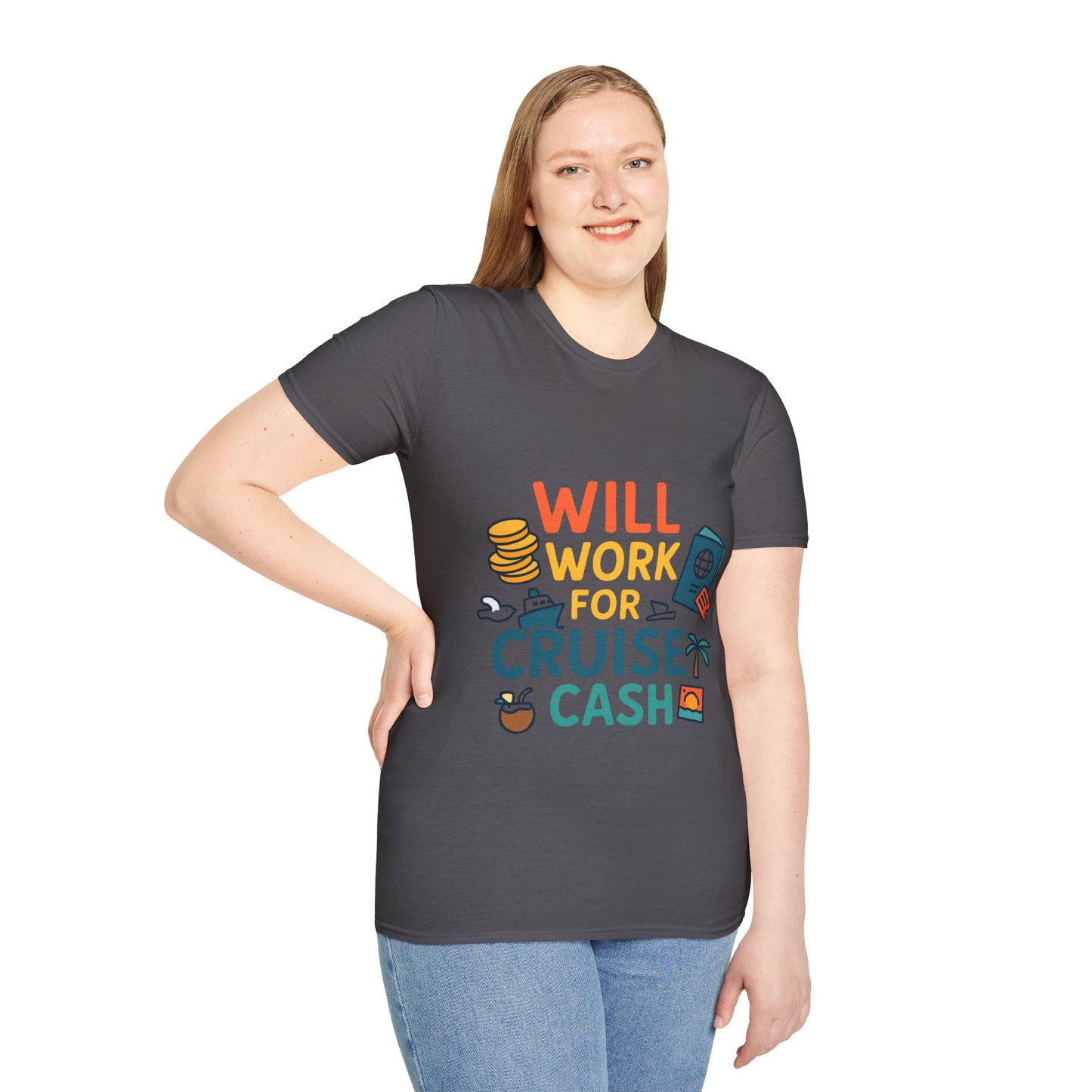 Will Work for Cruise Cash T-Shirt | Funny Cruise Shirt for Vacation Lovers