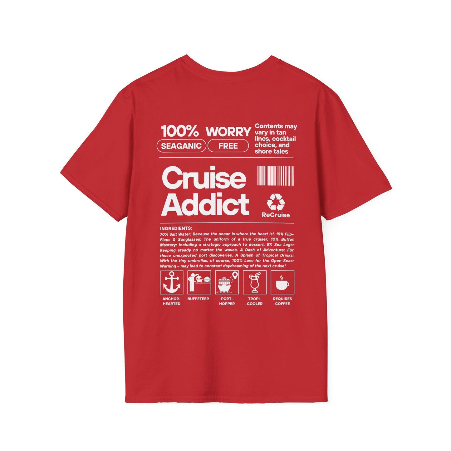 Cruise Addict Softstyle T-Shirt – 100% Ring-Spun Cotton, Lightweight Comfort, DTG Front & Back Print