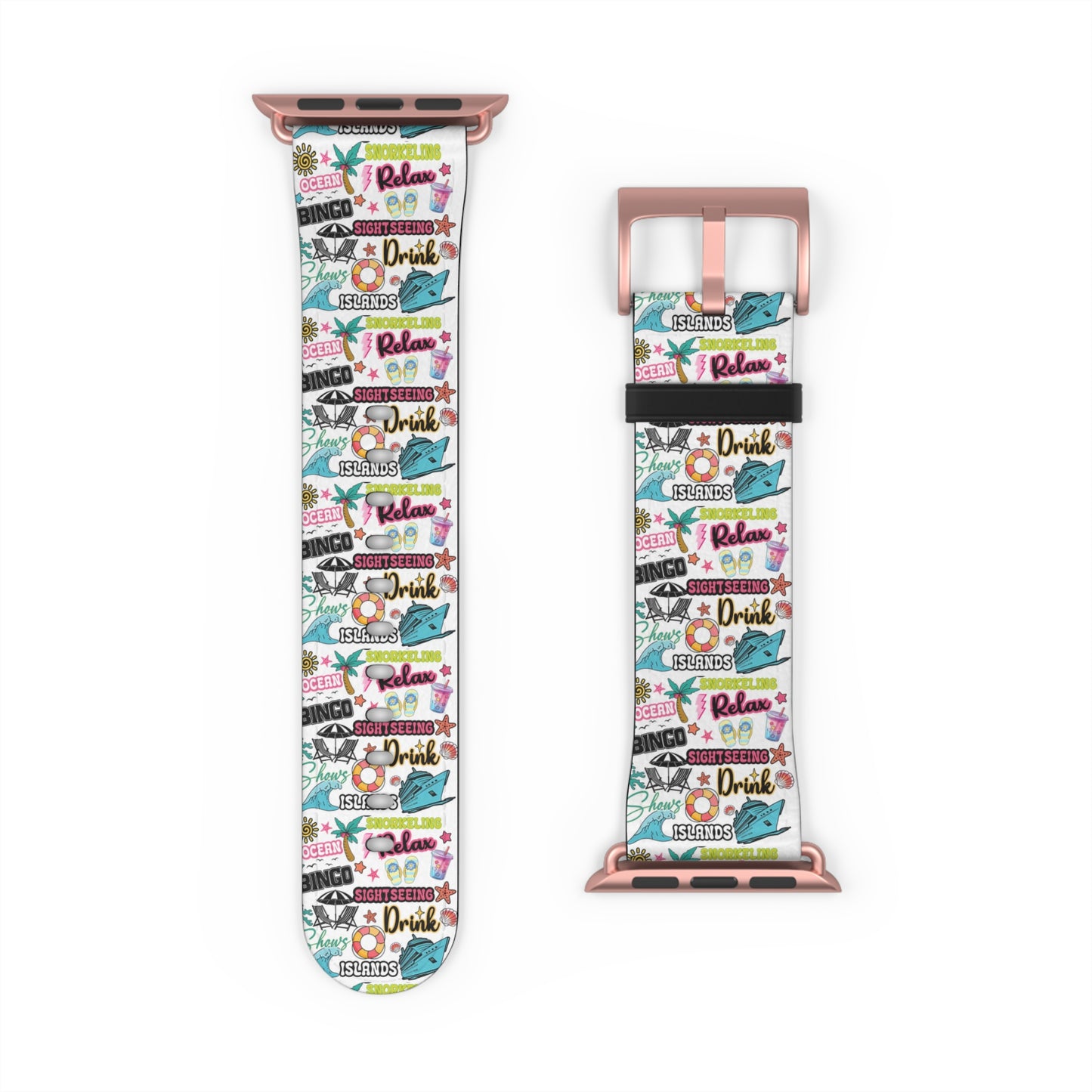 Vacation Icons Tropical Watch Band – Summer Cruise Vibes, Fun Apple Watch Strap for Ocean Lovers