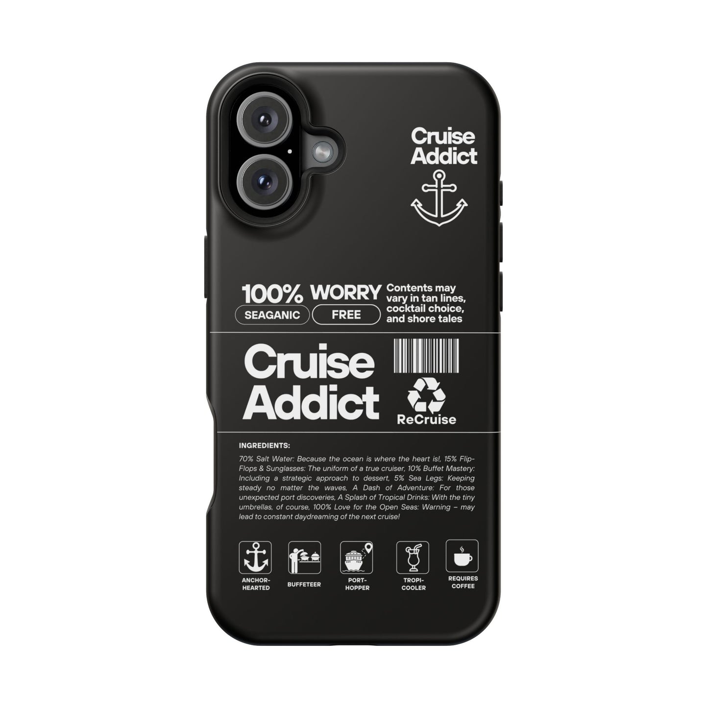 Cruise Addict Magnetic MagSafe® Tough Phone Case – Black Cover for Travelers & Cruise Lovers