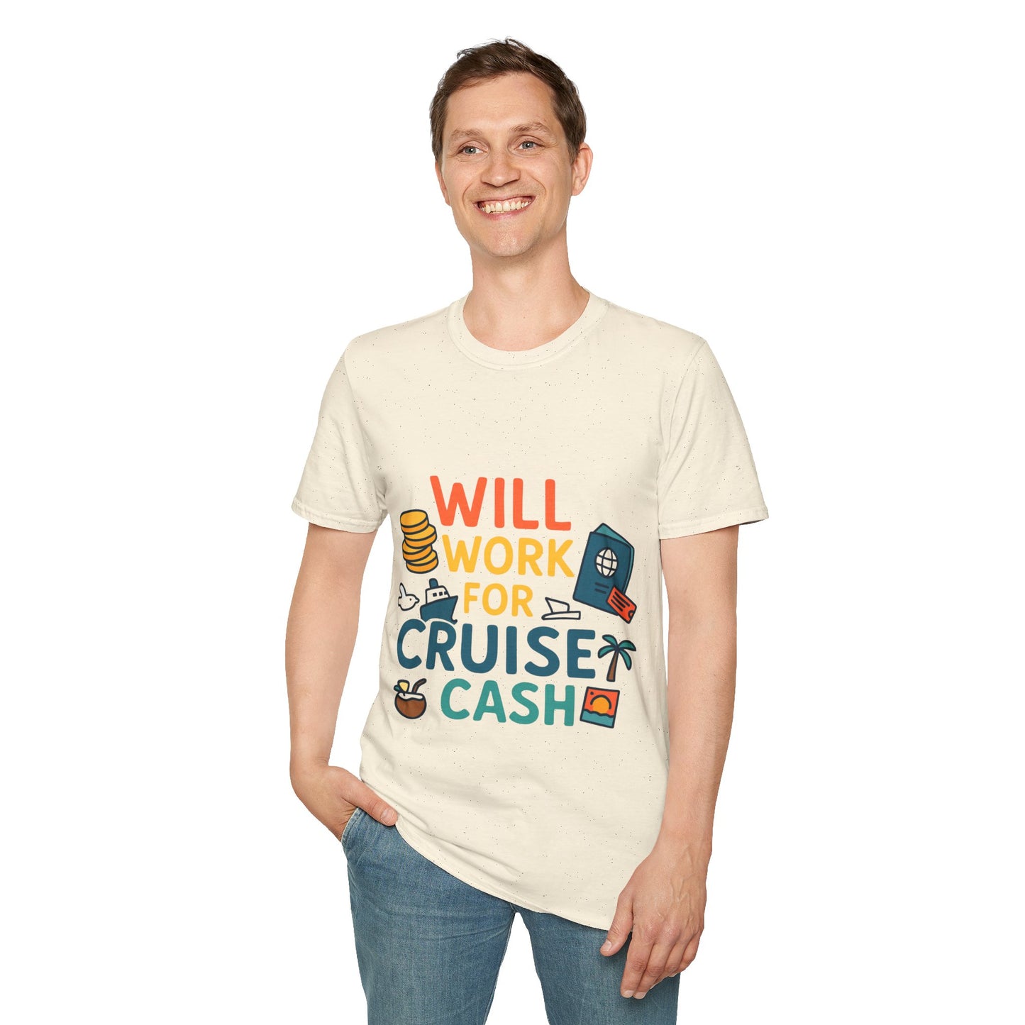 Will Work for Cruise Cash T-Shirt | Funny Cruise Shirt for Vacation Lovers