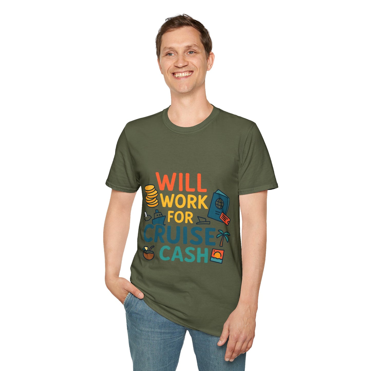 Will Work for Cruise Cash T-Shirt | Funny Cruise Shirt for Vacation Lovers