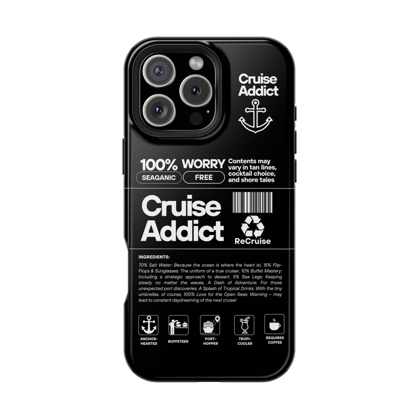 Cruise Addict Magnetic MagSafe® Tough Phone Case – Black Cover for Travelers & Cruise Lovers