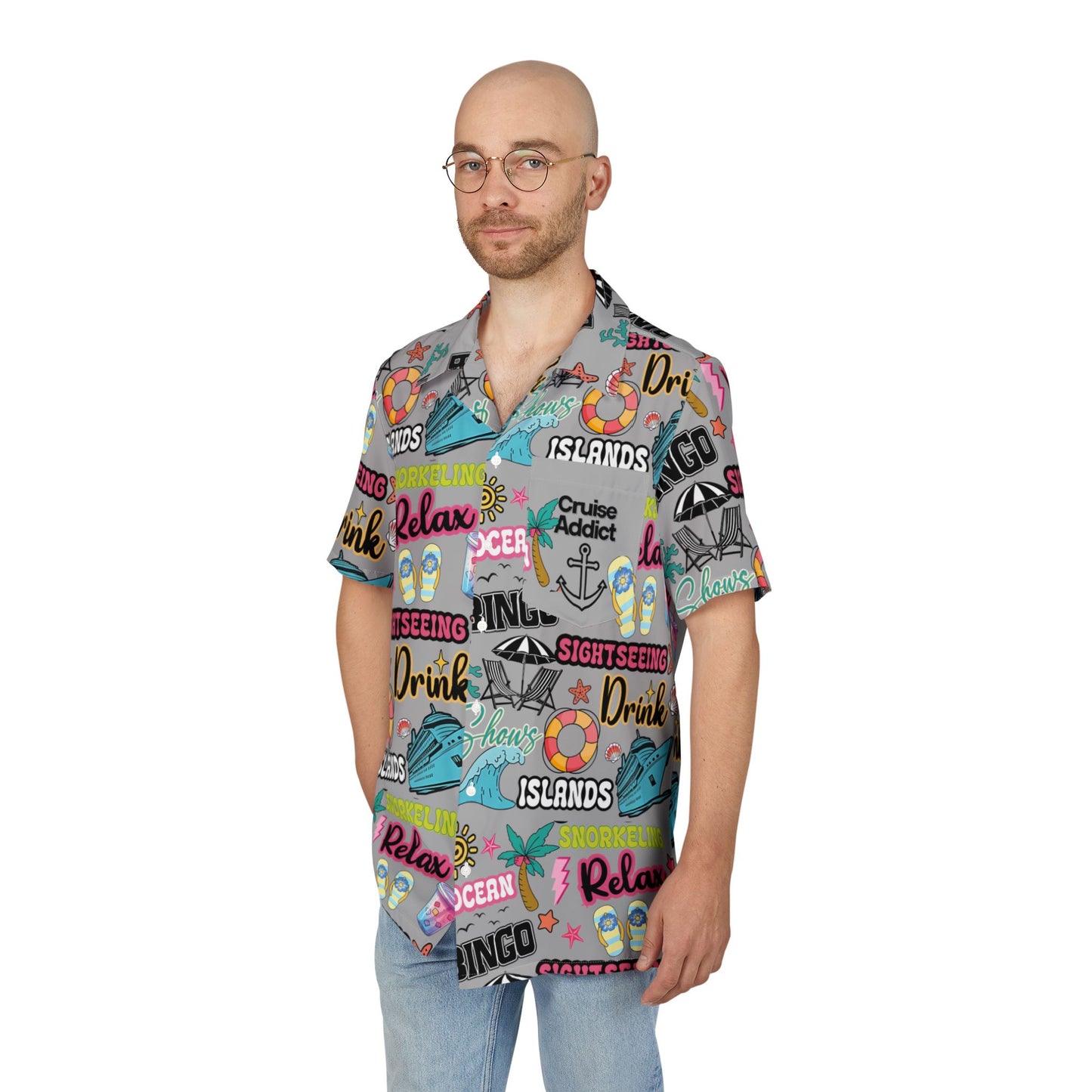 Cruise Addict Unisex Hawaiian Shirt – Vacation Icons & Tropical Fun