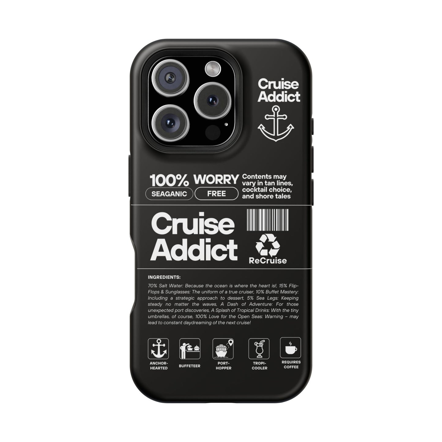 Cruise Addict Magnetic MagSafe® Tough Phone Case – Black Cover for Travelers & Cruise Lovers