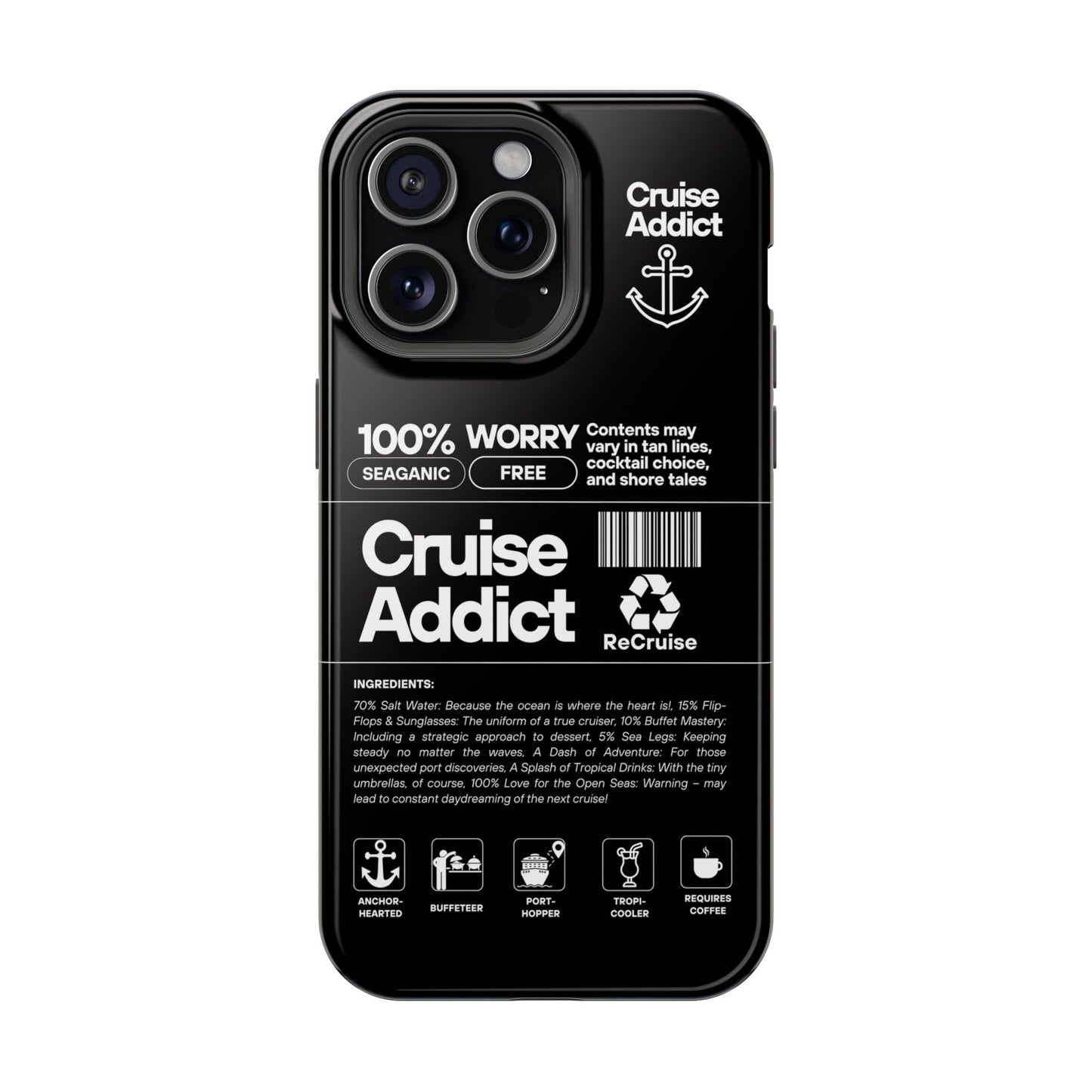 Cruise Addict Magnetic MagSafe® Tough Phone Case – Black Cover for Travelers & Cruise Lovers