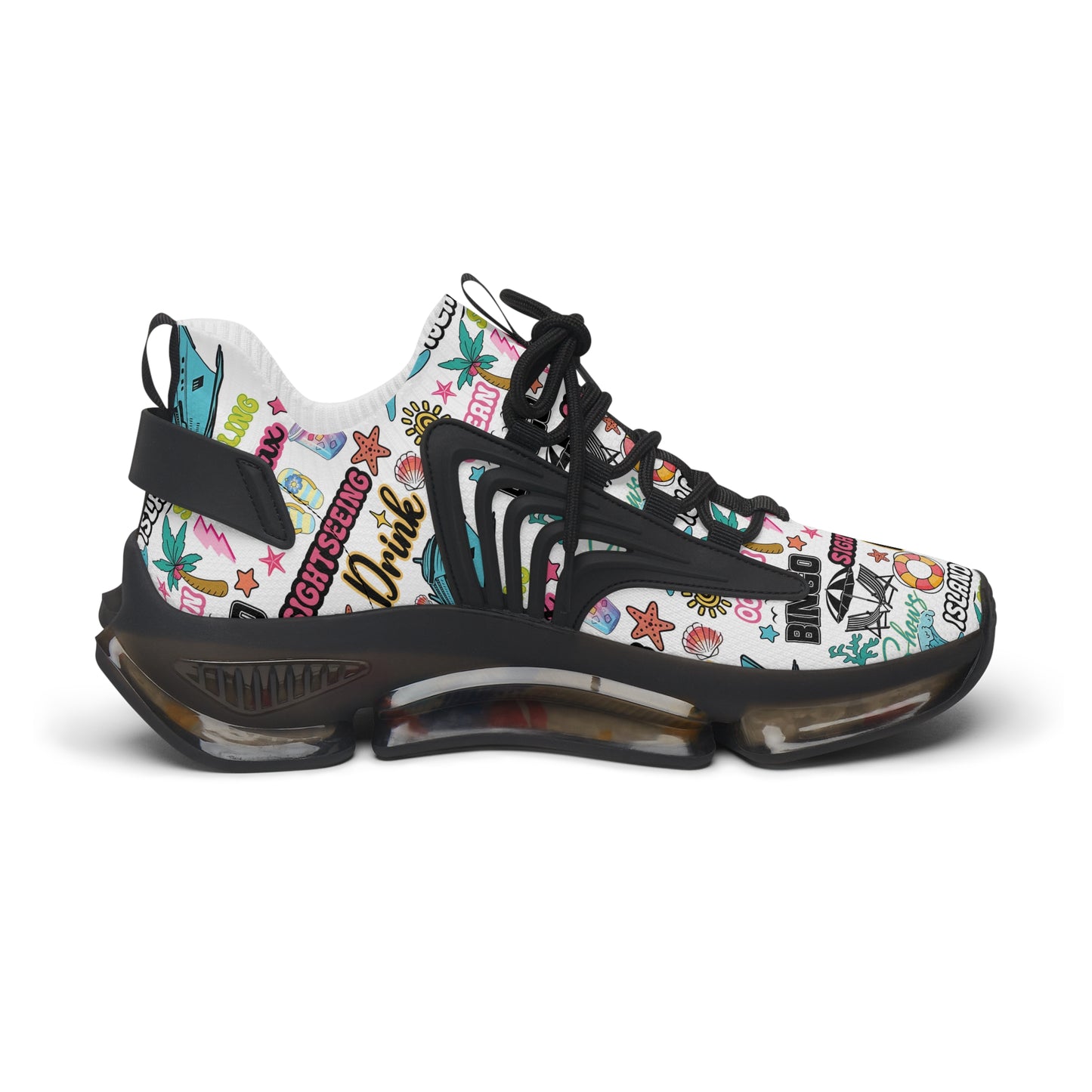 Cruise Addict Island Vibes Women's Mesh Sneakers – Tropical Cruise Shoes, Breathable Comfort, Colorful Vacation Footwear