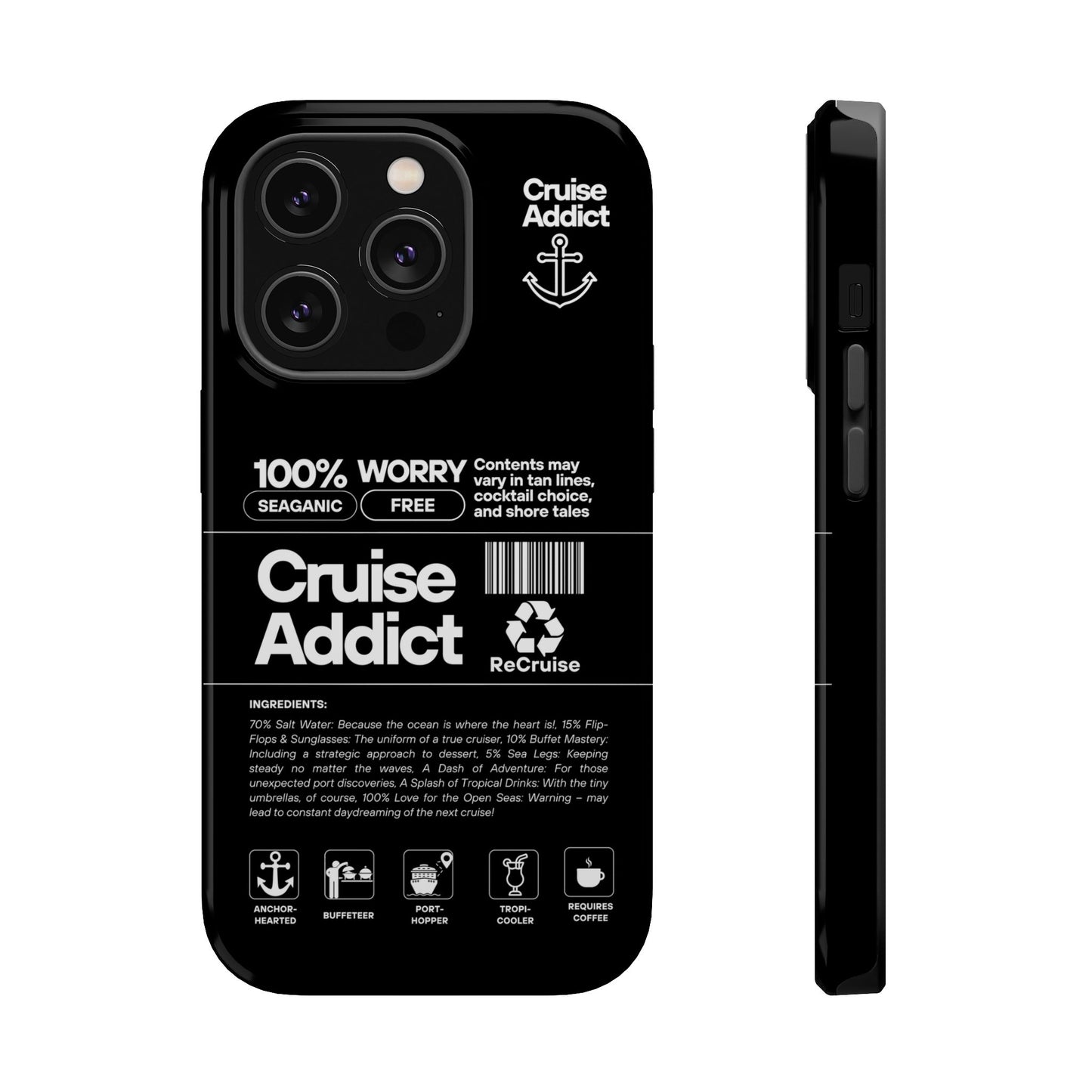 Cruise Addict Magnetic MagSafe® Tough Phone Case – Black Cover for Travelers & Cruise Lovers