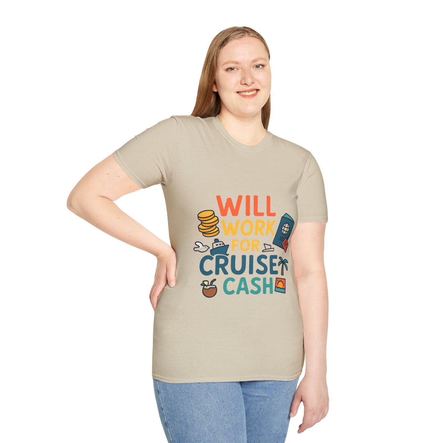 Will Work for Cruise Cash T-Shirt | Funny Cruise Shirt for Vacation Lovers
