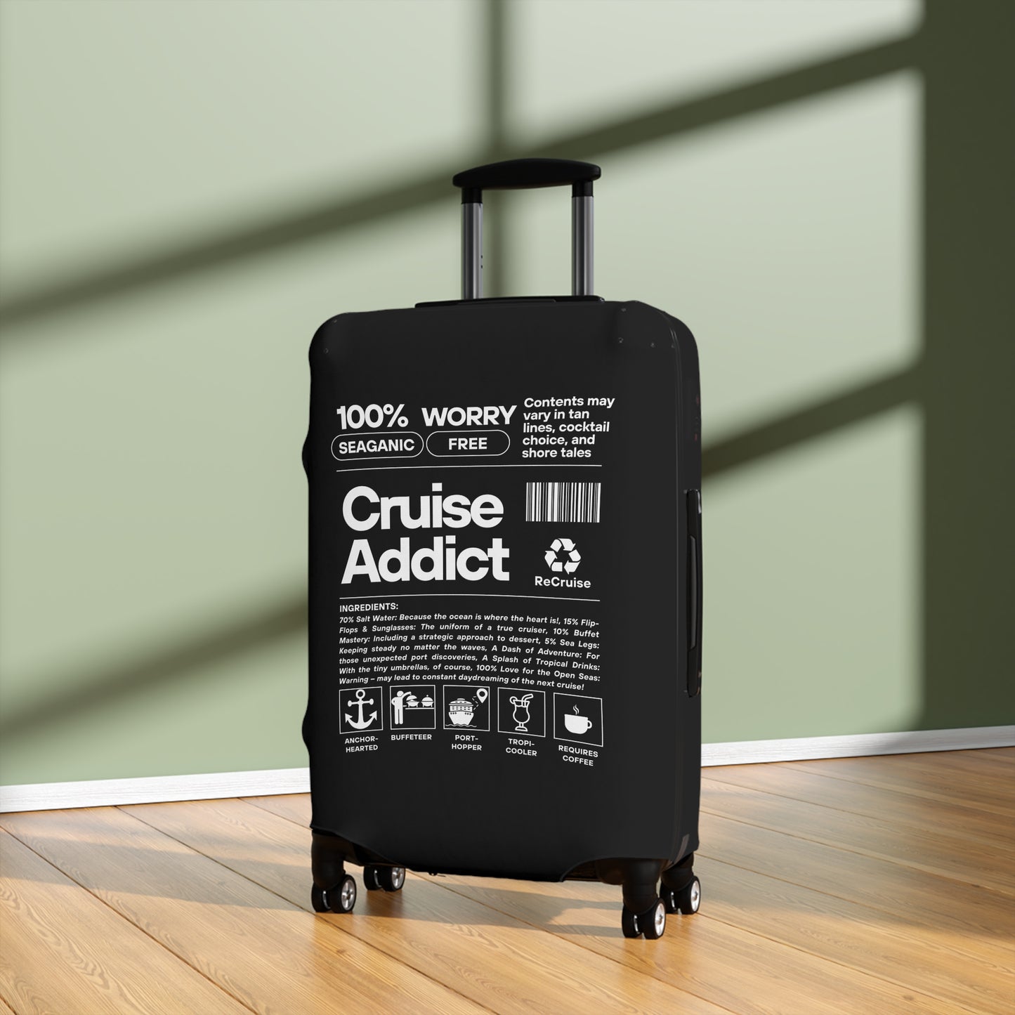 Cruise Addict Luggage Cover - Multiple Sizes, Easy Handle Access, Durable Zipper