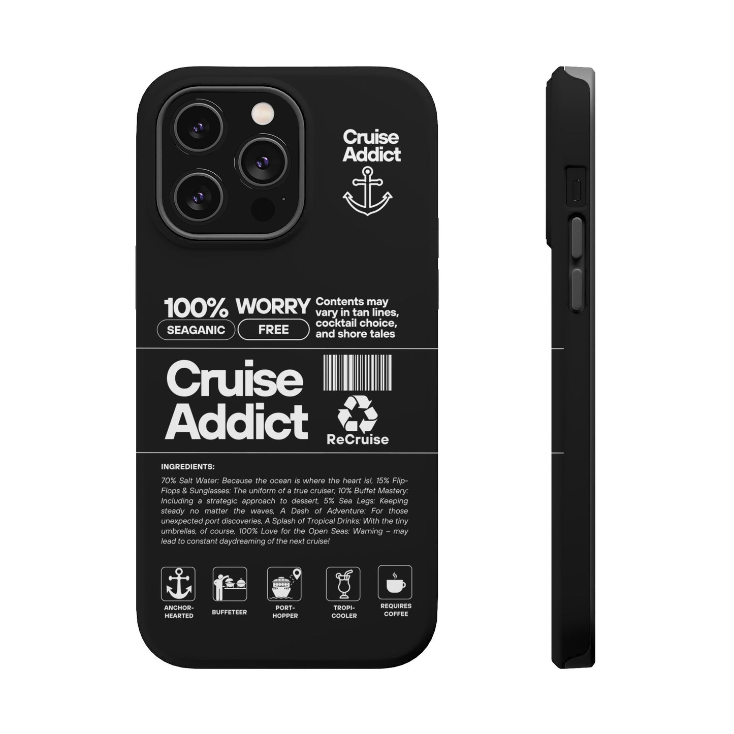Cruise Addict Magnetic MagSafe® Tough Phone Case – Black Cover for Travelers & Cruise Lovers