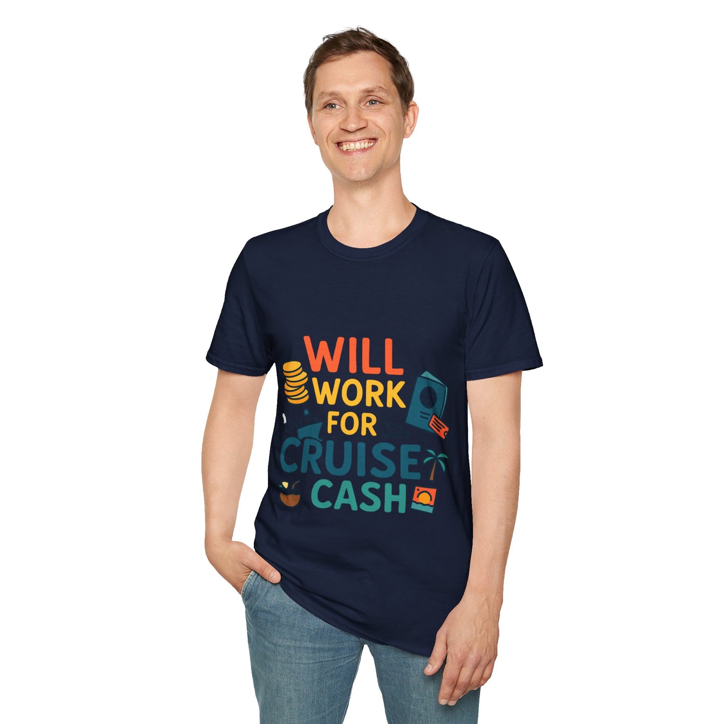 Will Work for Cruise Cash T-Shirt | Funny Cruise Shirt for Vacation Lovers