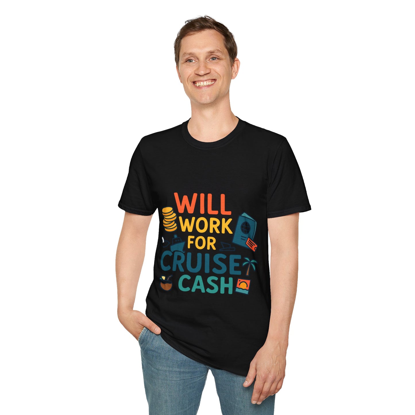 Will Work for Cruise Cash T-Shirt | Funny Cruise Shirt for Vacation Lovers