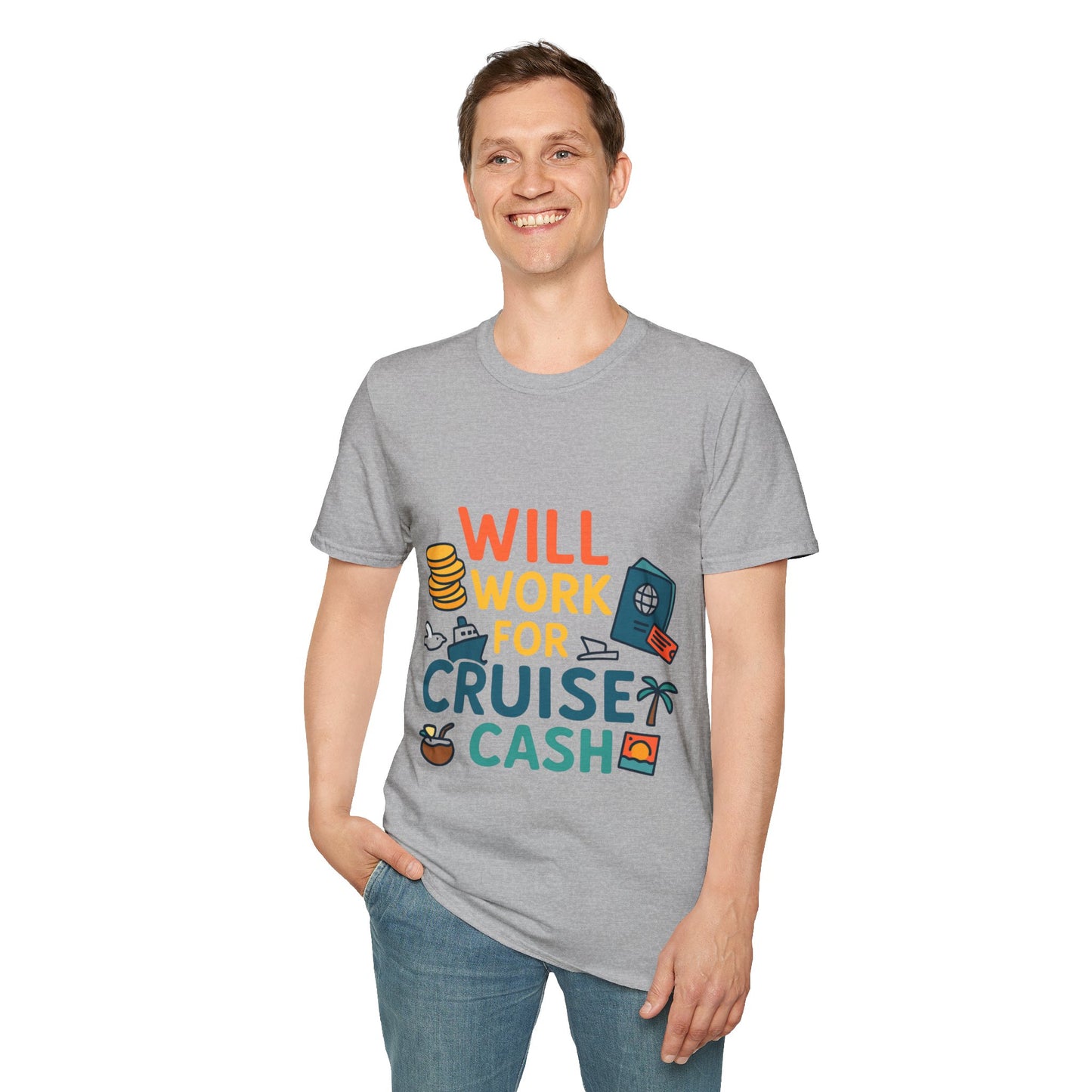 Will Work for Cruise Cash T-Shirt | Funny Cruise Shirt for Vacation Lovers