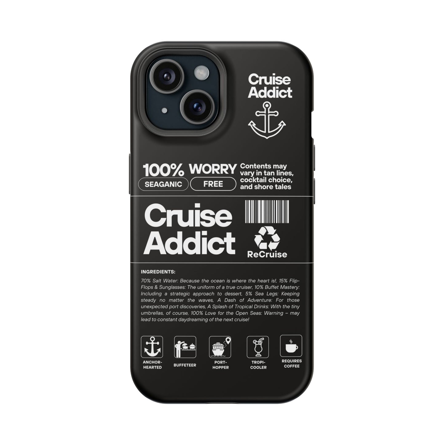 Cruise Addict Magnetic MagSafe® Tough Phone Case – Black Cover for Travelers & Cruise Lovers