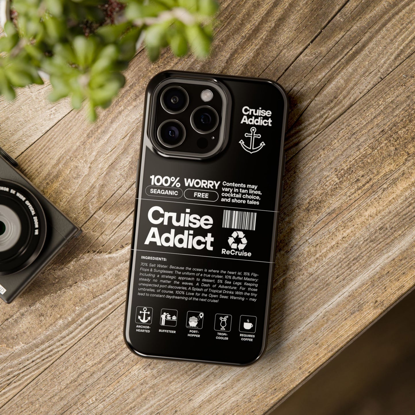 Cruise Addict Magnetic MagSafe® Tough Phone Case – Black Cover for Travelers & Cruise Lovers