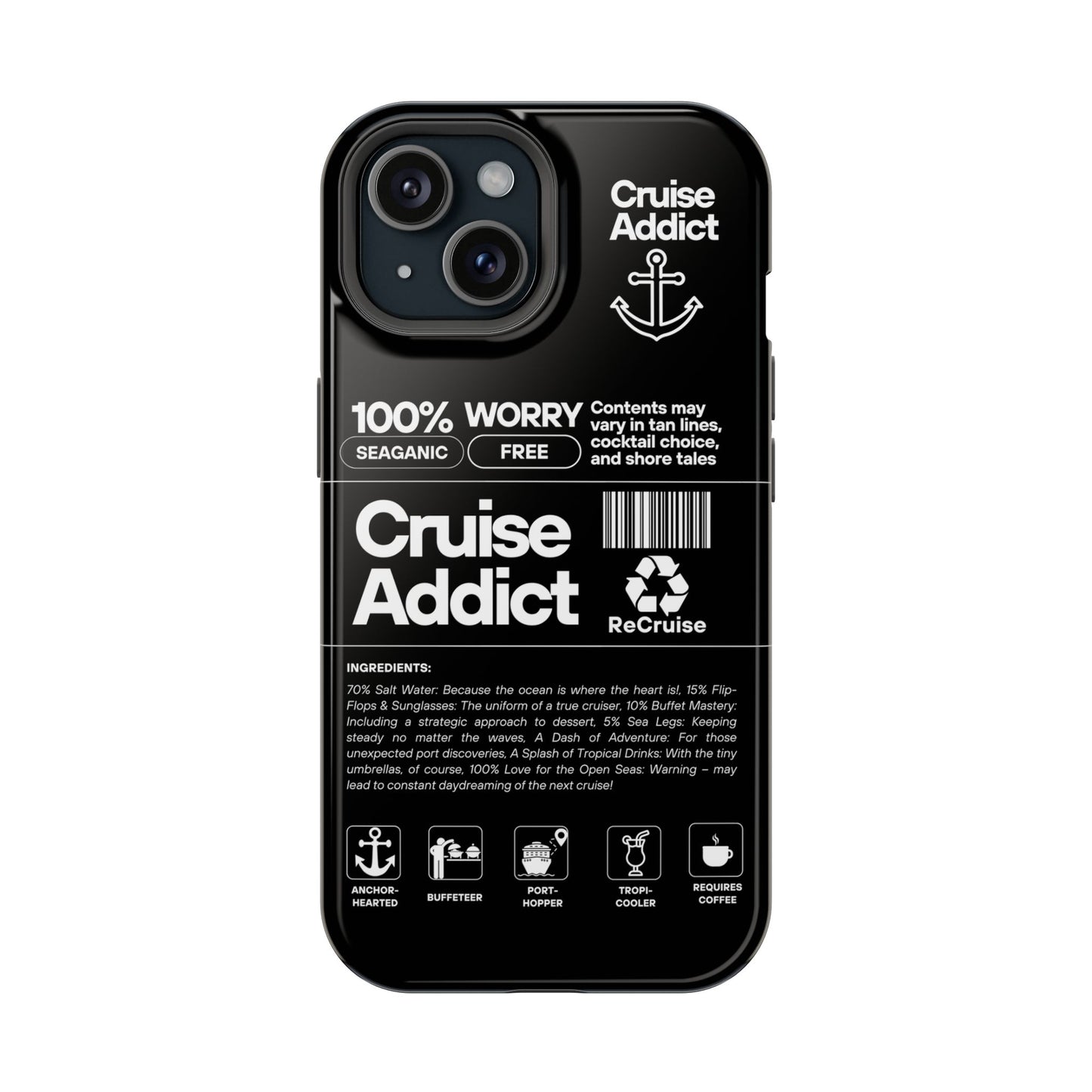 Cruise Addict Magnetic MagSafe® Tough Phone Case – Black Cover for Travelers & Cruise Lovers