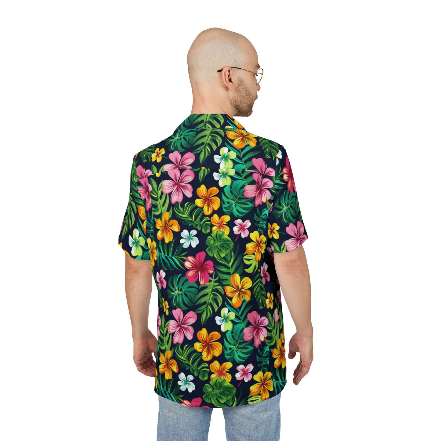 Midnight Tropics Cruise Addict Hawaiian Shirt – Vibrant Hibiscus & Palm Print Unisex Button-Down