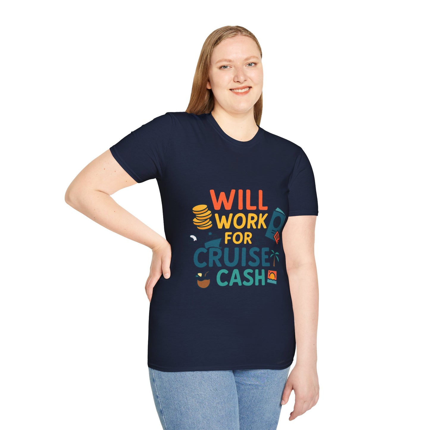 Will Work for Cruise Cash T-Shirt | Funny Cruise Shirt for Vacation Lovers