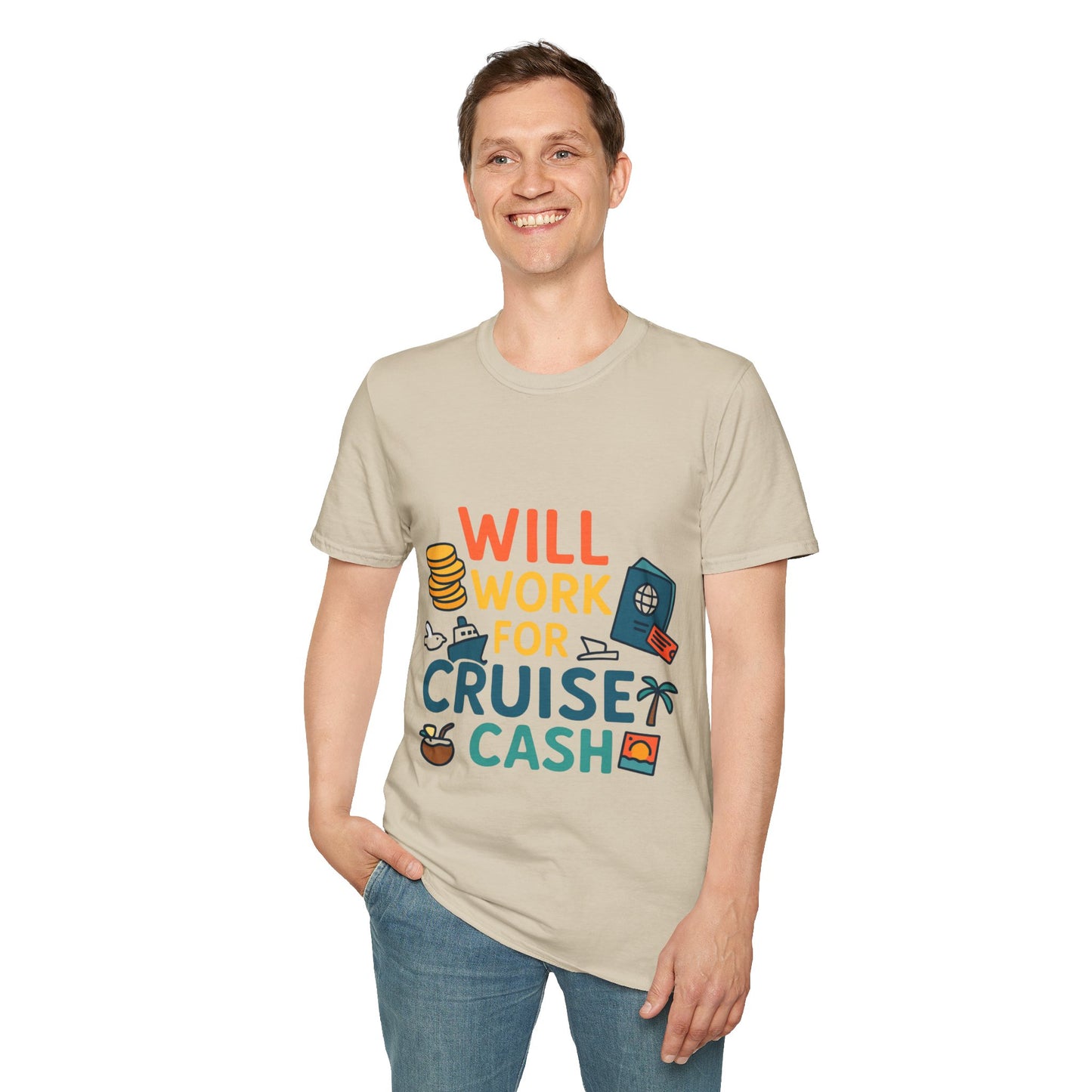 Will Work for Cruise Cash T-Shirt | Funny Cruise Shirt for Vacation Lovers