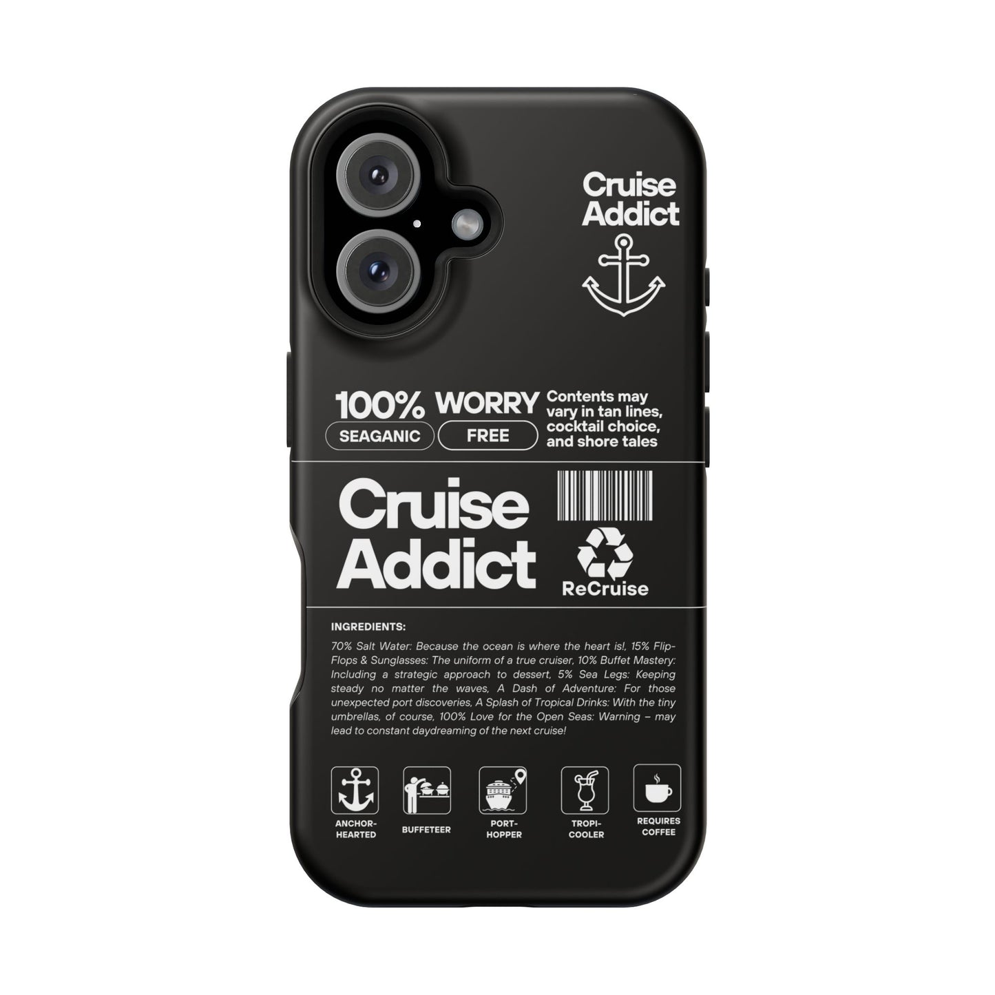 Cruise Addict Magnetic MagSafe® Tough Phone Case – Black Cover for Travelers & Cruise Lovers
