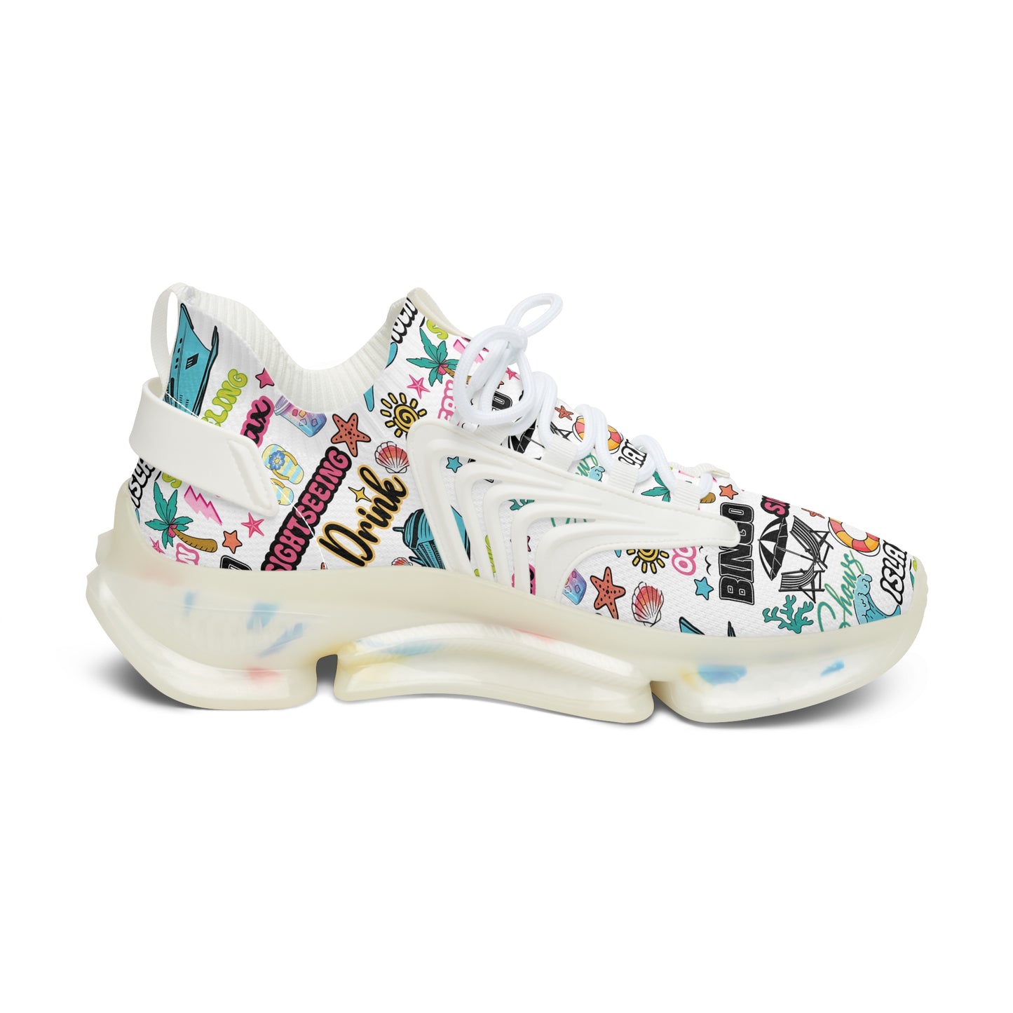 Cruise Addict Island Vibes Women's Mesh Sneakers – Tropical Cruise Shoes, Breathable Comfort, Colorful Vacation Footwear