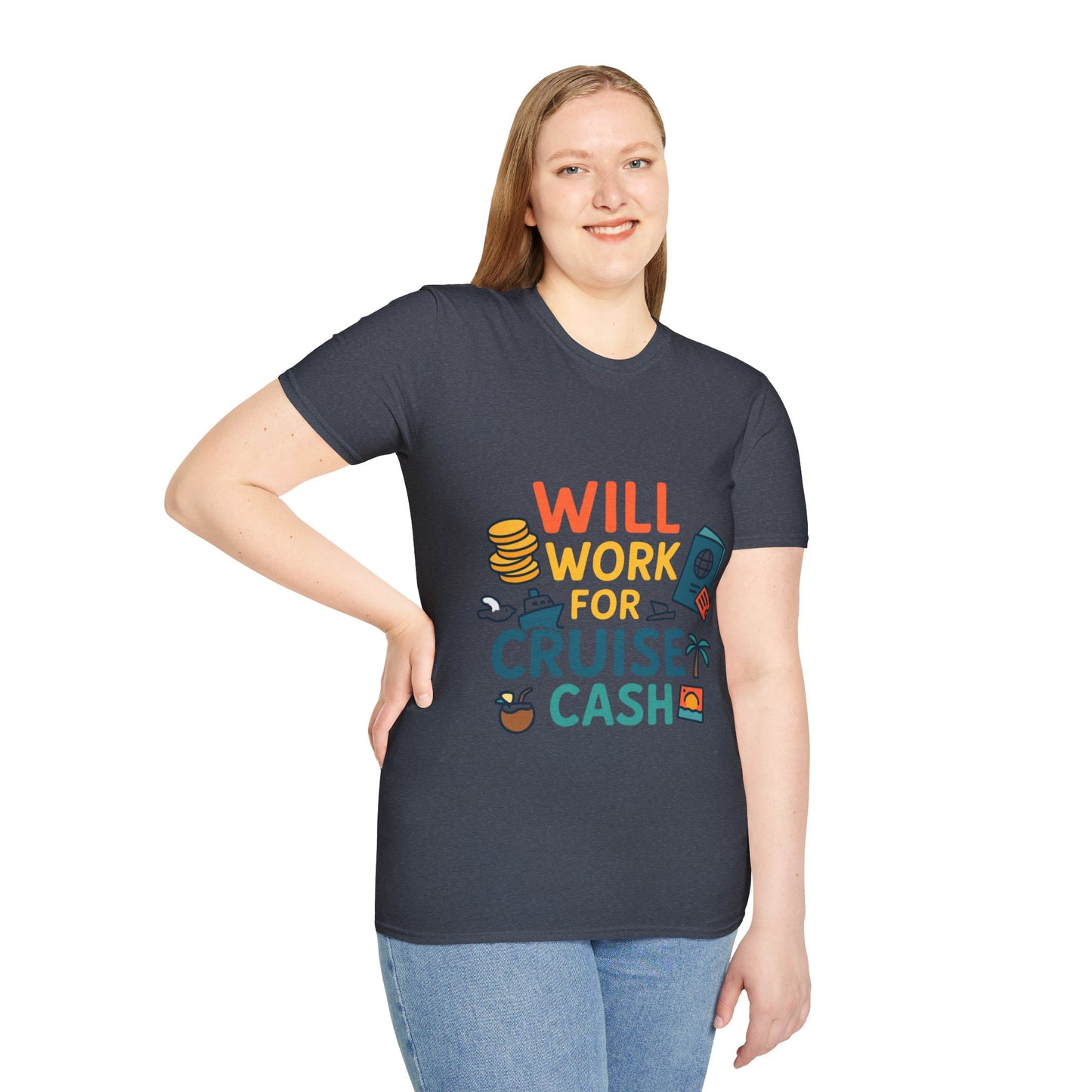 Will Work for Cruise Cash T-Shirt | Funny Cruise Shirt for Vacation Lovers