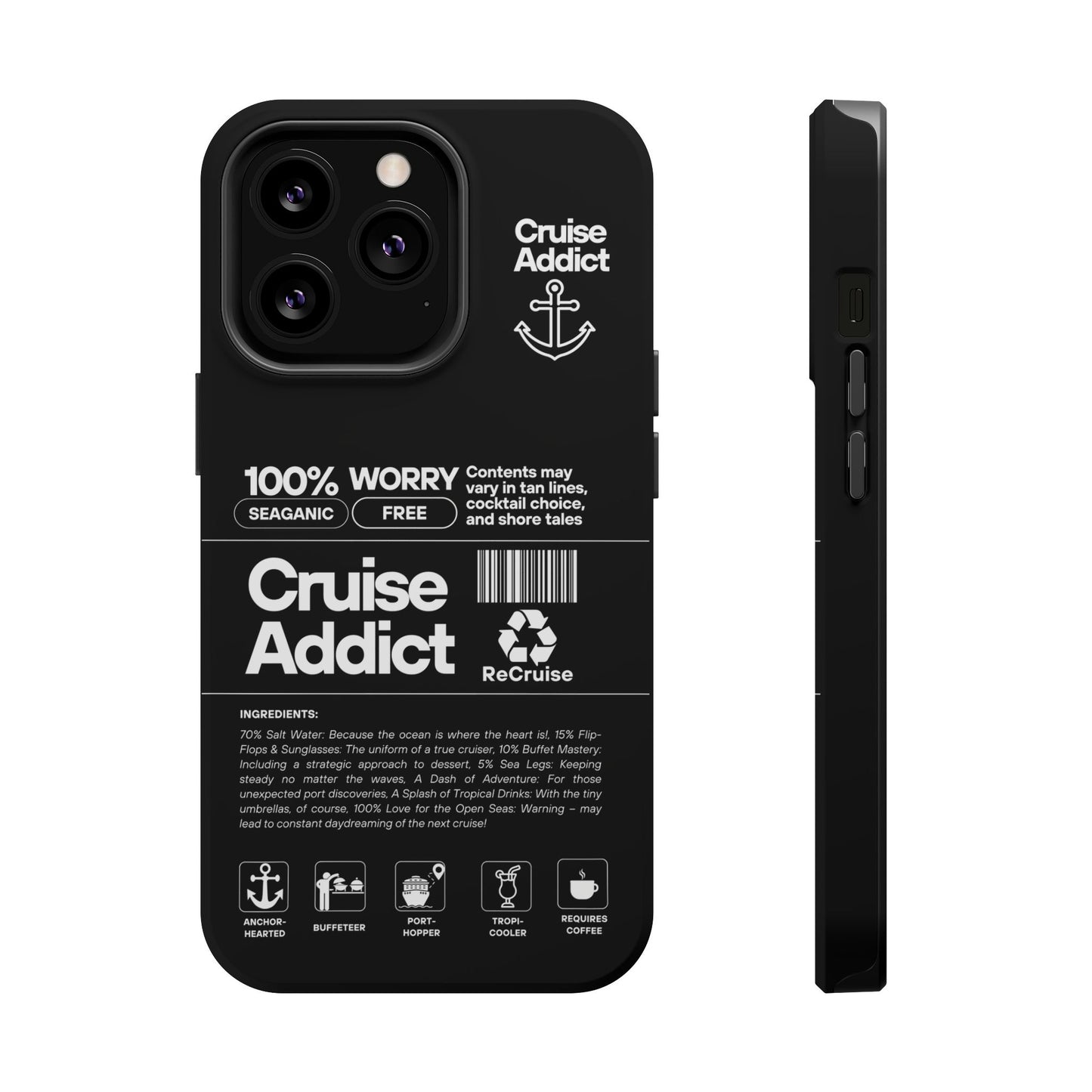 Cruise Addict Magnetic MagSafe® Tough Phone Case – Black Cover for Travelers & Cruise Lovers