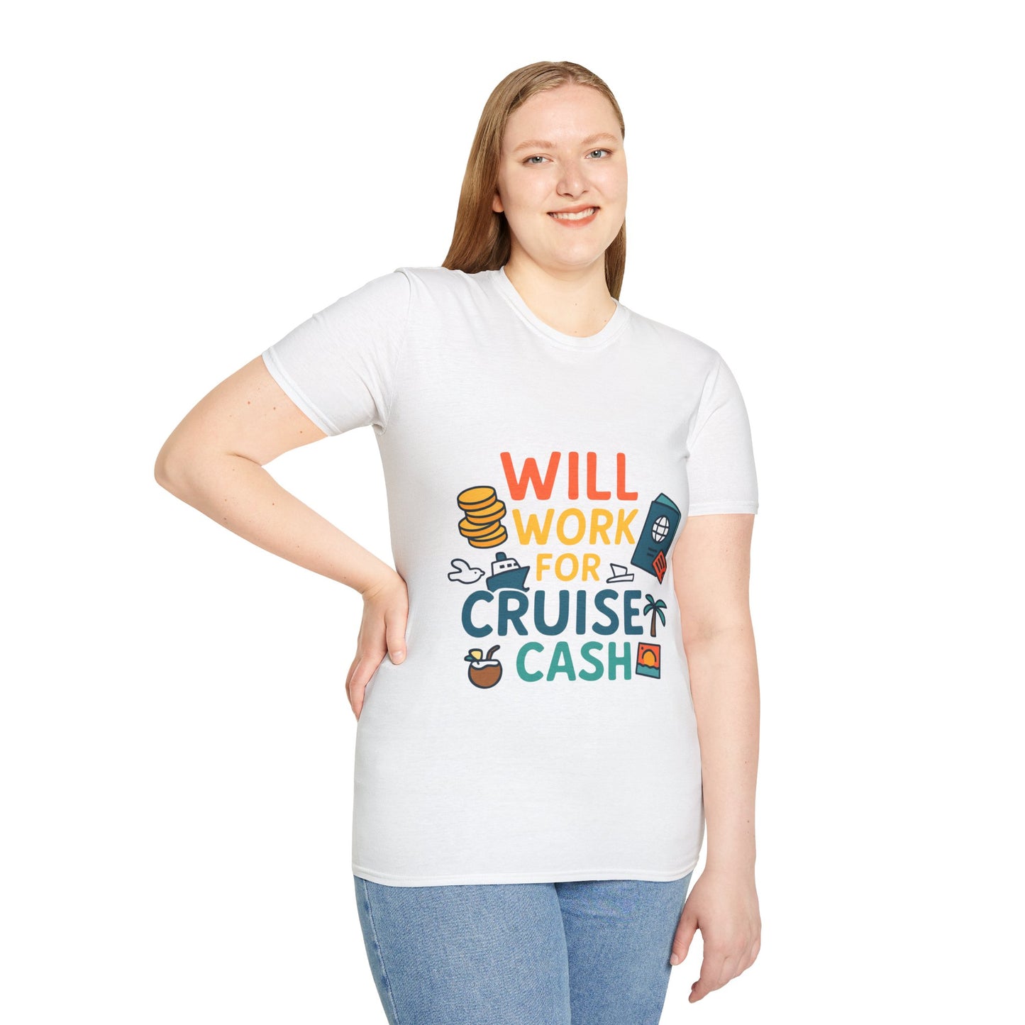 Will Work for Cruise Cash T-Shirt | Funny Cruise Shirt for Vacation Lovers