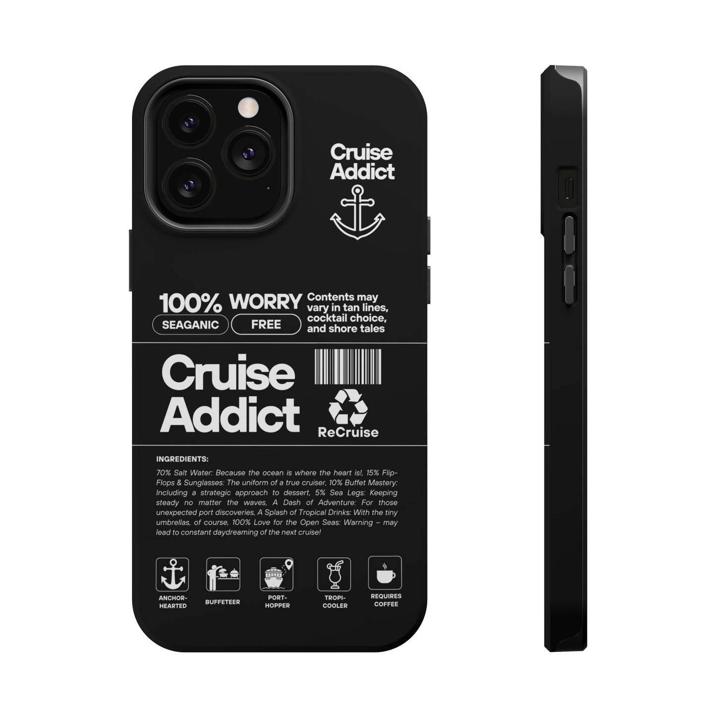 Cruise Addict Magnetic MagSafe® Tough Phone Case – Black Cover for Travelers & Cruise Lovers
