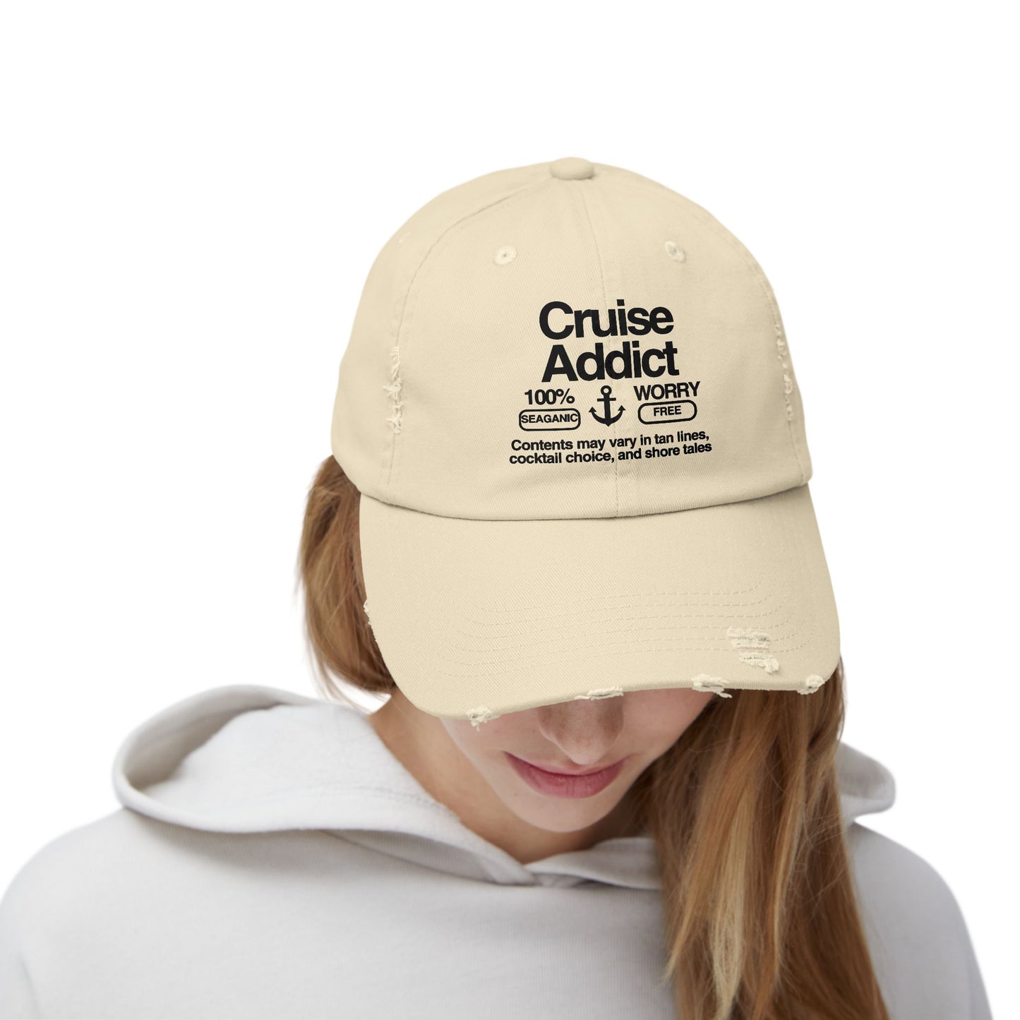 Cruise Addict Distressed Hat – 100% Sea-Going, Worry-Free Vibes