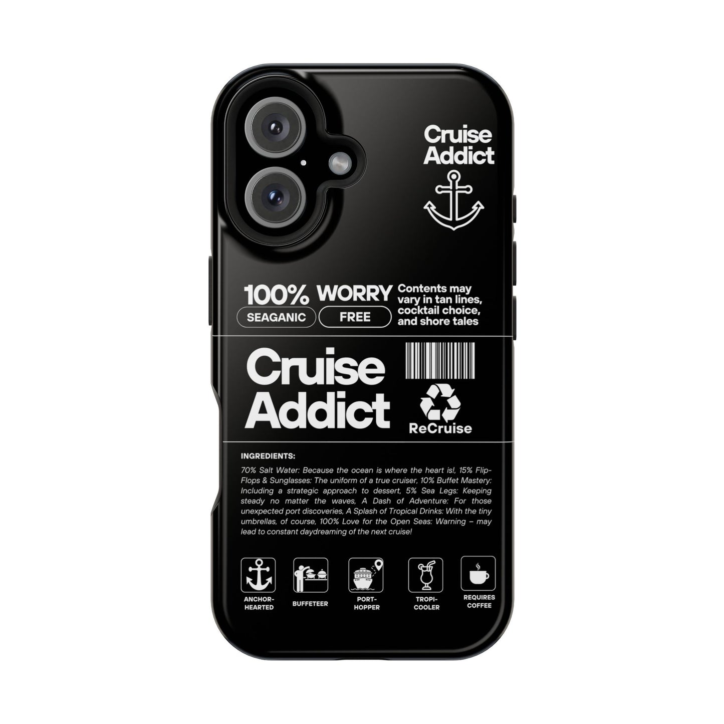 Cruise Addict Magnetic MagSafe® Tough Phone Case – Black Cover for Travelers & Cruise Lovers