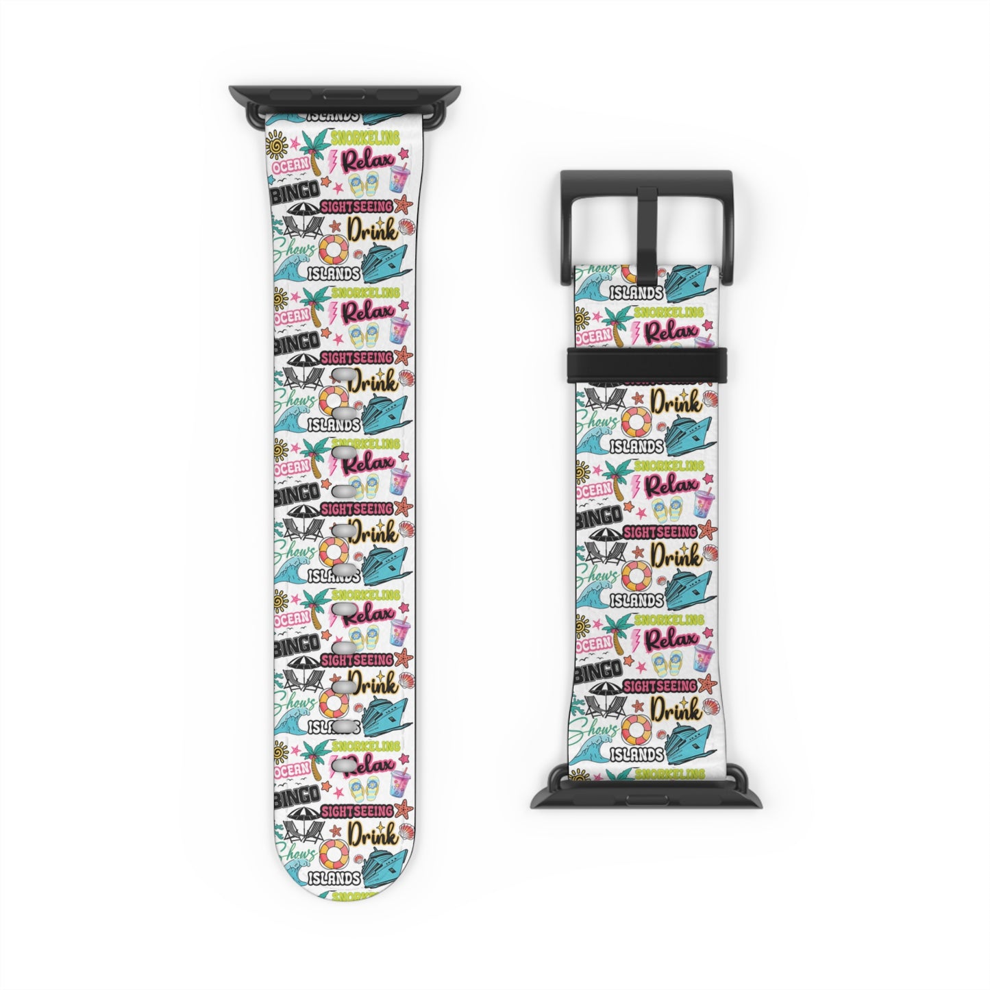 Vacation Icons Tropical Watch Band – Summer Cruise Vibes, Fun Apple Watch Strap for Ocean Lovers