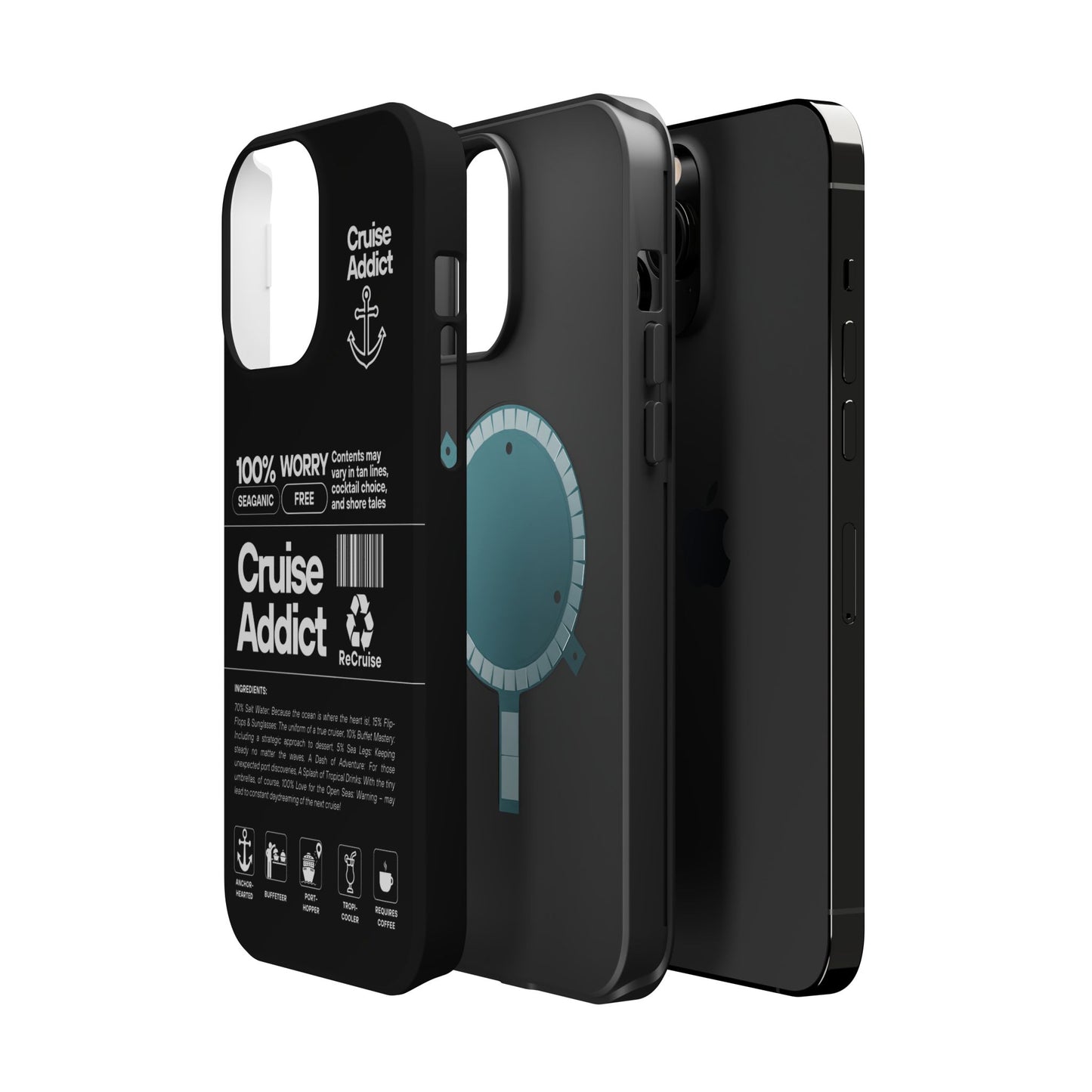 Cruise Addict Magnetic MagSafe® Tough Phone Case – Black Cover for Travelers & Cruise Lovers