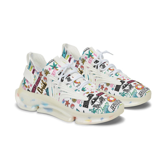 Cruise Addict Island Vibes Women's Mesh Sneakers – Tropical Cruise Shoes, Breathable Comfort, Colorful Vacation Footwear