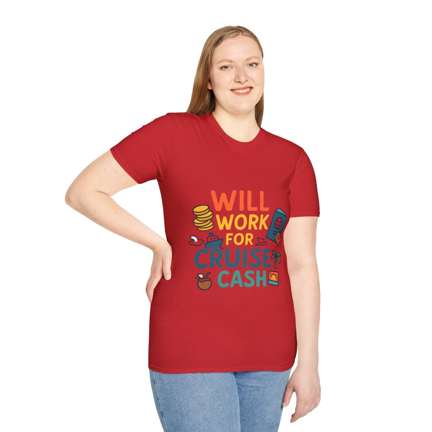Will Work for Cruise Cash T-Shirt | Funny Cruise Shirt for Vacation Lovers