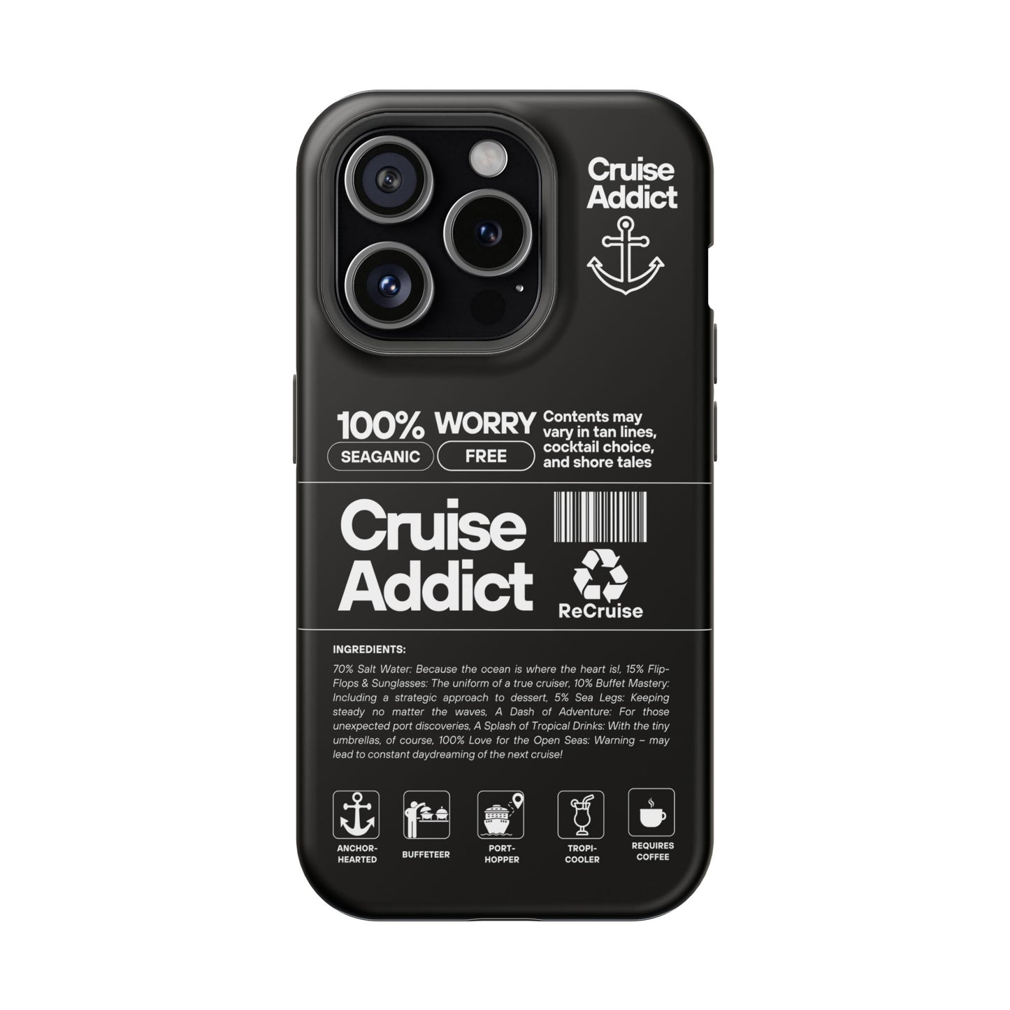 Cruise Addict Magnetic MagSafe® Tough Phone Case – Black Cover for Travelers & Cruise Lovers