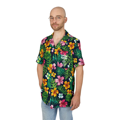 Midnight Tropics Cruise Addict Hawaiian Shirt – Vibrant Hibiscus & Palm Print Unisex Button-Down