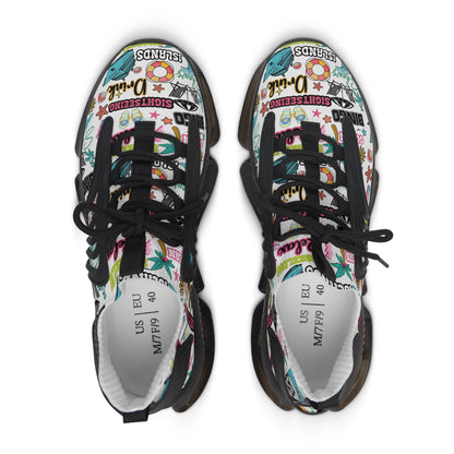 Cruise Addict Island Vibes Women's Mesh Sneakers – Tropical Cruise Shoes, Breathable Comfort, Colorful Vacation Footwear