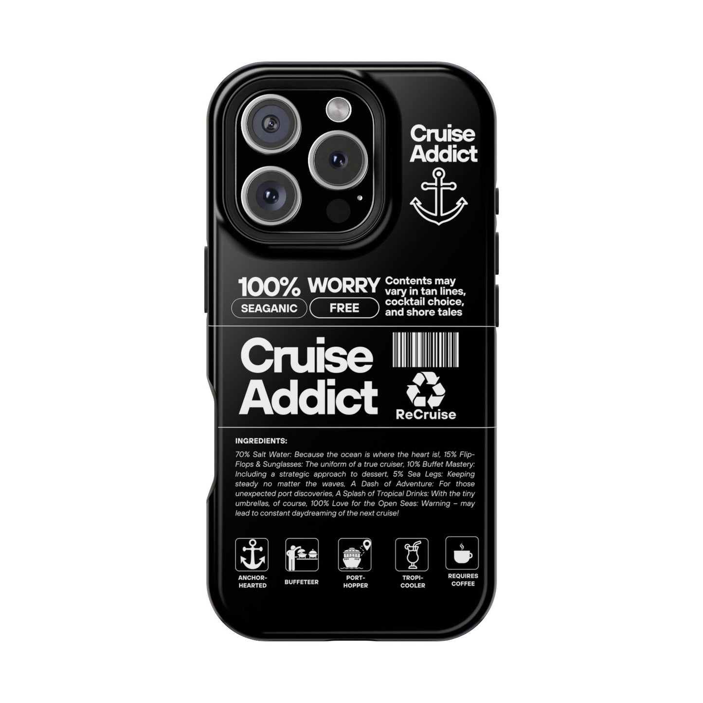 Cruise Addict Magnetic MagSafe® Tough Phone Case – Black Cover for Travelers & Cruise Lovers