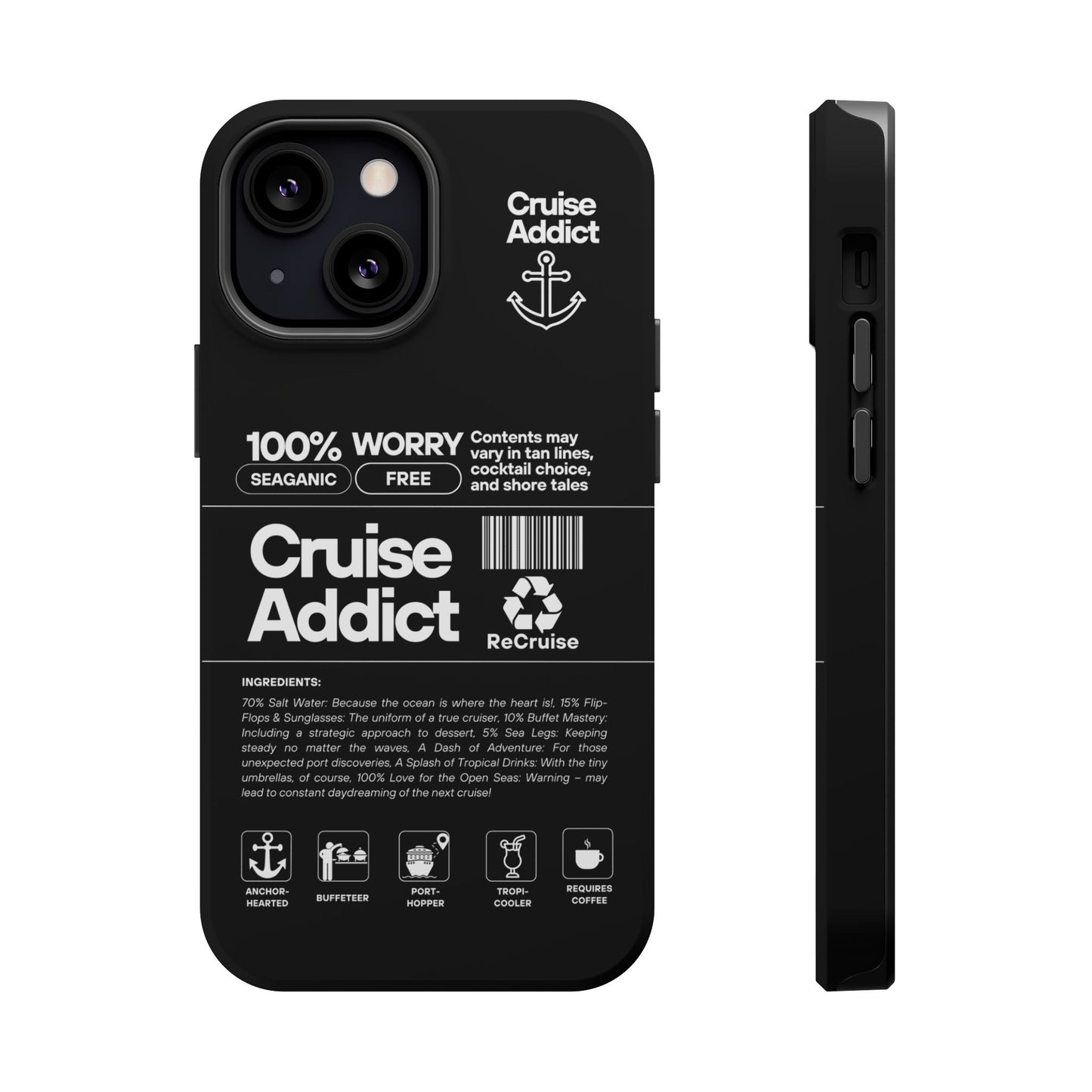 Cruise Addict Magnetic MagSafe® Tough Phone Case – Black Cover for Travelers & Cruise Lovers