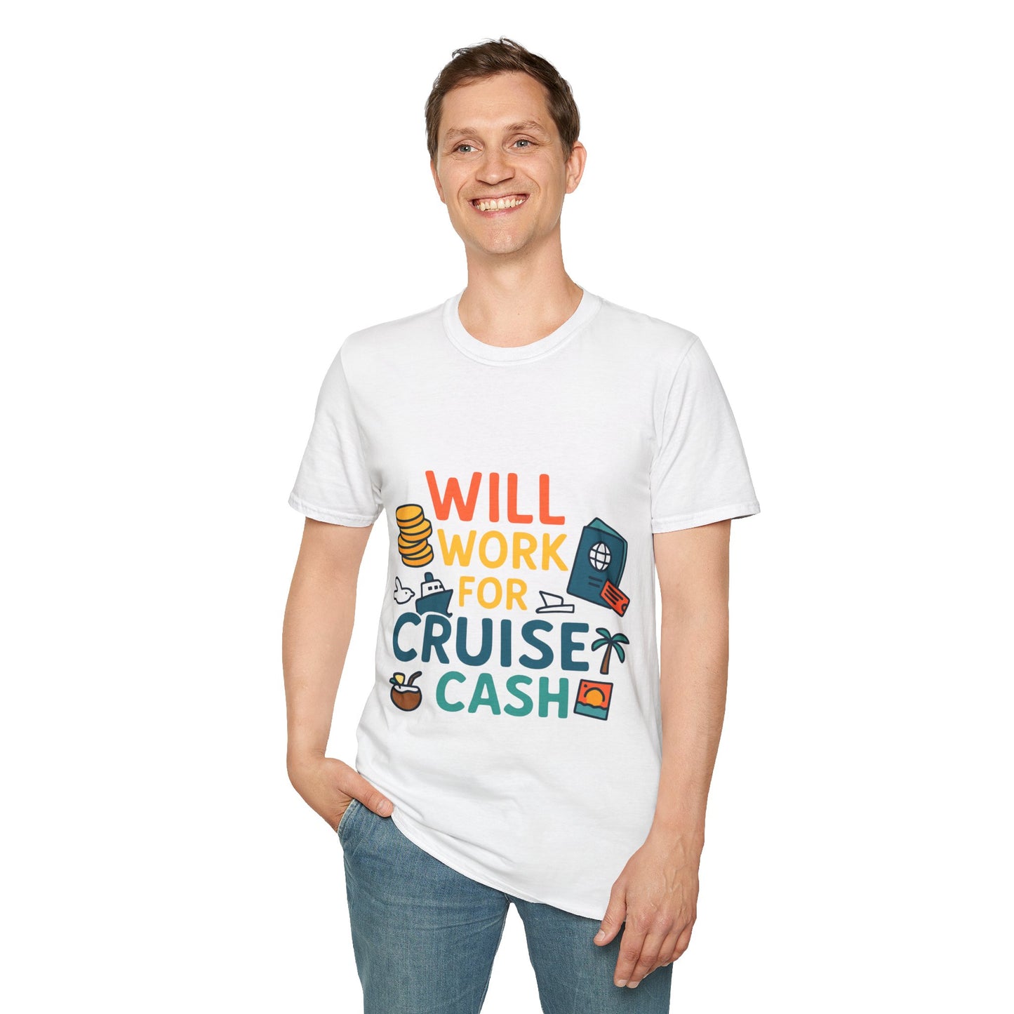 Will Work for Cruise Cash T-Shirt | Funny Cruise Shirt for Vacation Lovers