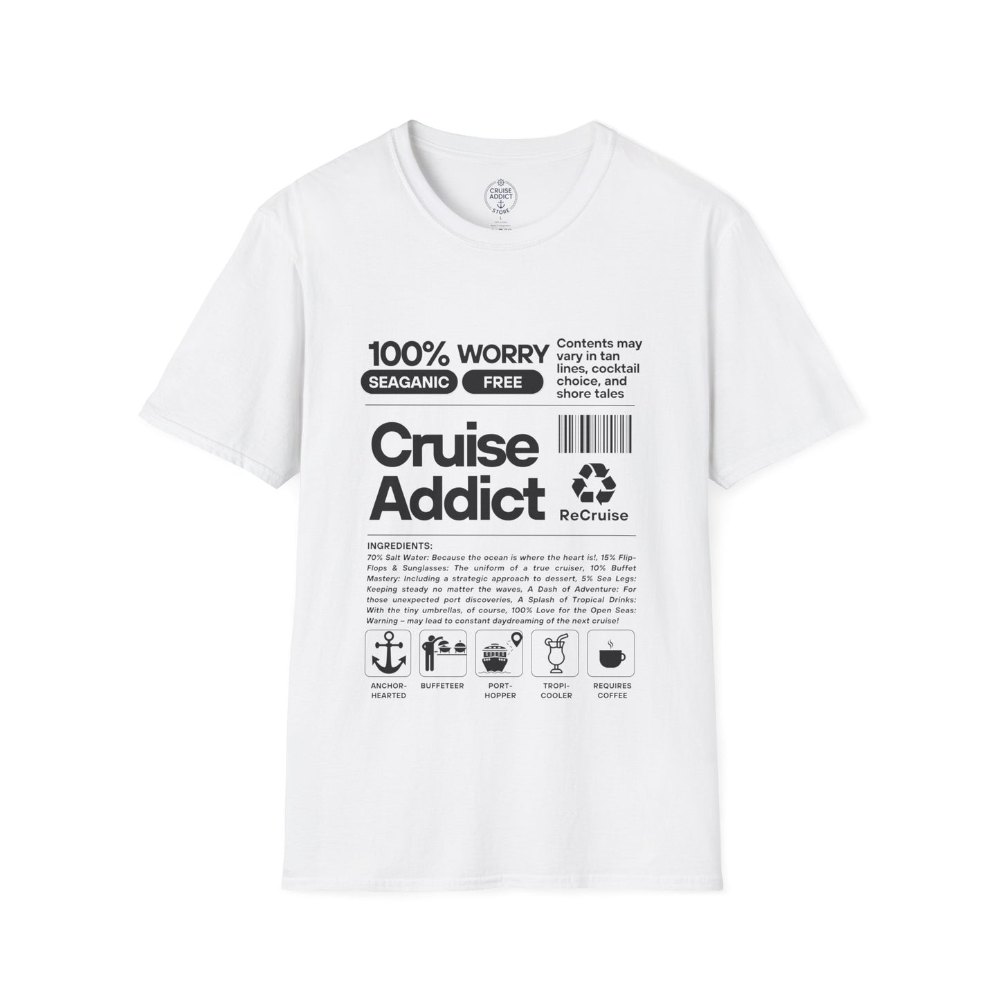 Cruise Addict Softstyle T-Shirt – 100% Ring-Spun Cotton, Lightweight Comfort, DTG Front Print