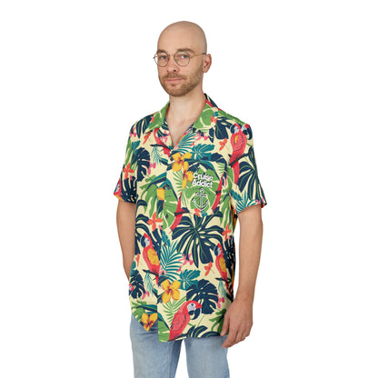Tropical Parrot Paradise Hawaiian Cruise Shirt – Bold Macaw & Hibiscus Print with Cruise Addict Logo