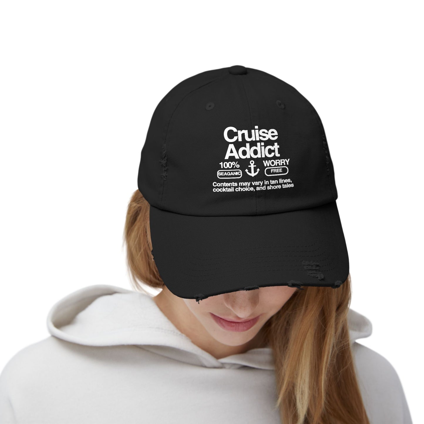 Cruise Addict Distressed Hat – 100% Sea-Going, Worry-Free Vibes